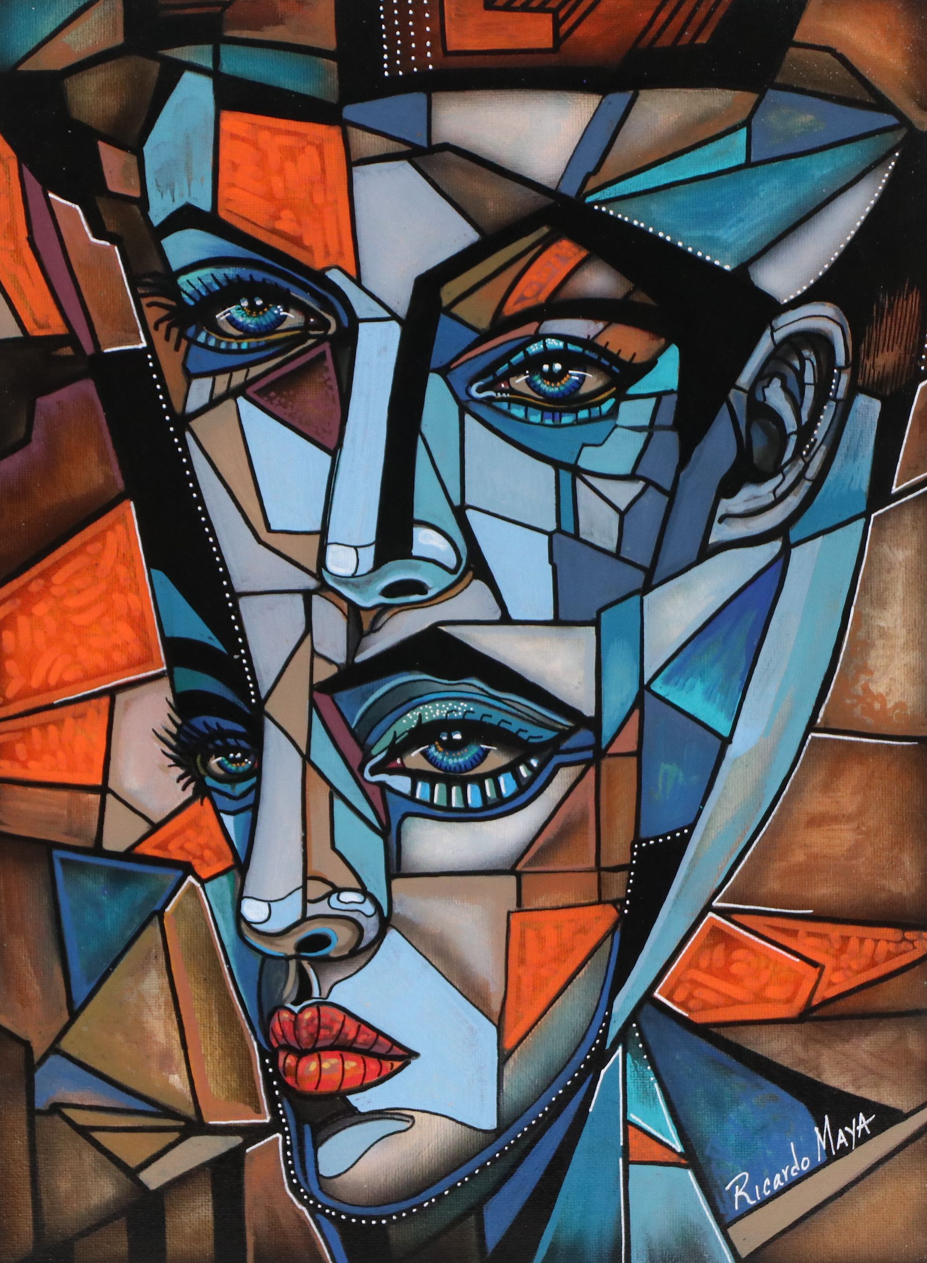 Ricardo Maya Surrealistic Acrylic Portrait of Man, 21st Century
