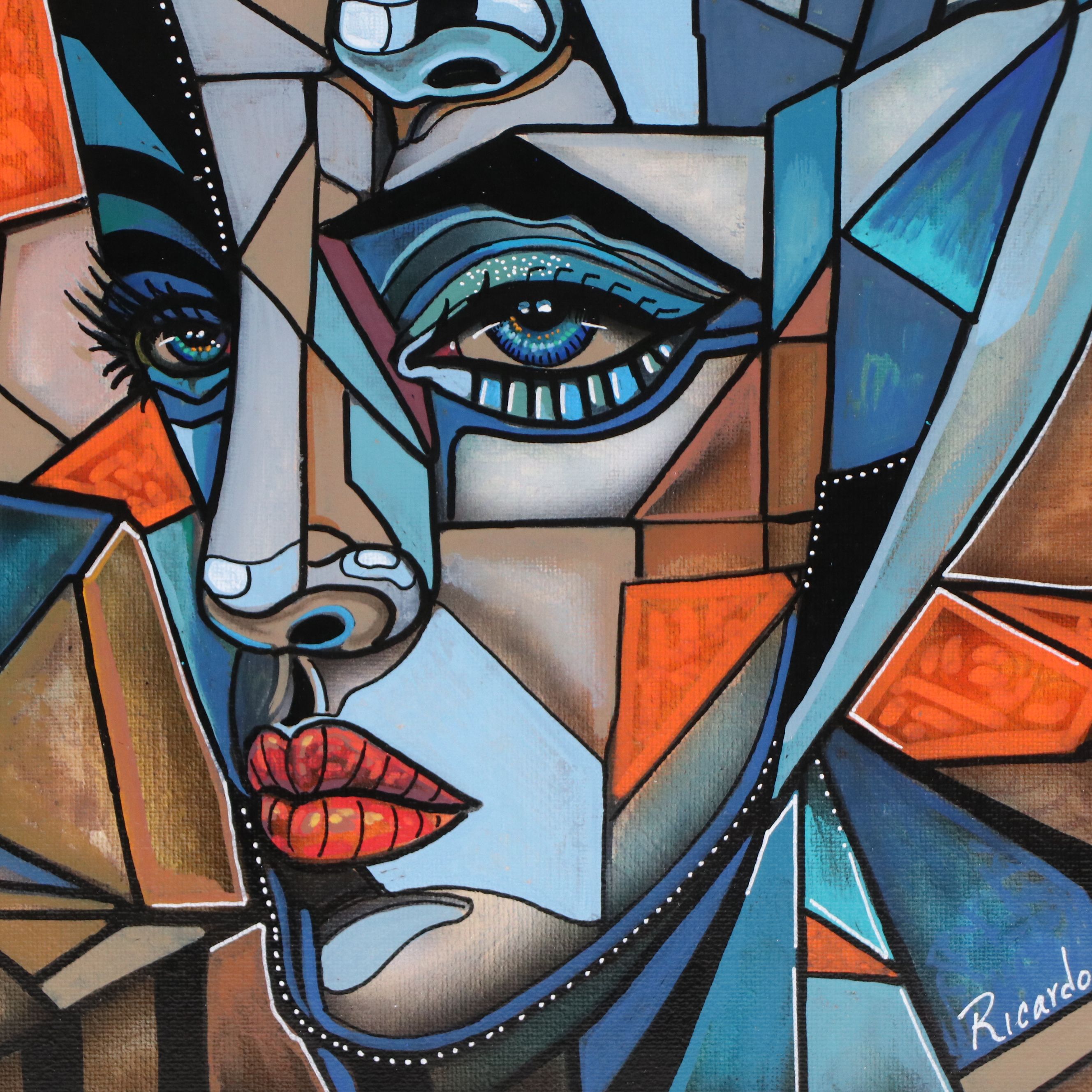 Ricardo Maya Surrealistic Acrylic Portrait of Man, 21st Century