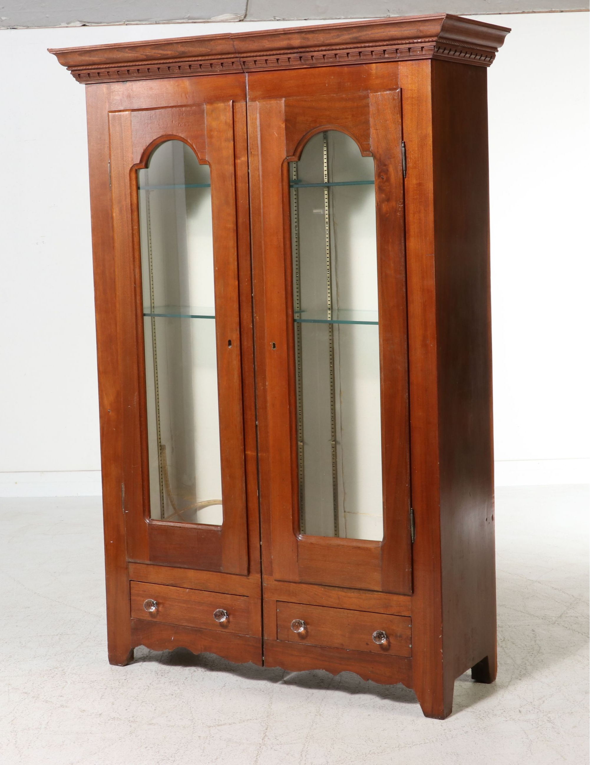 Victorian Cherry Glass Front Armoire Converted to Cabinet, 19th Century