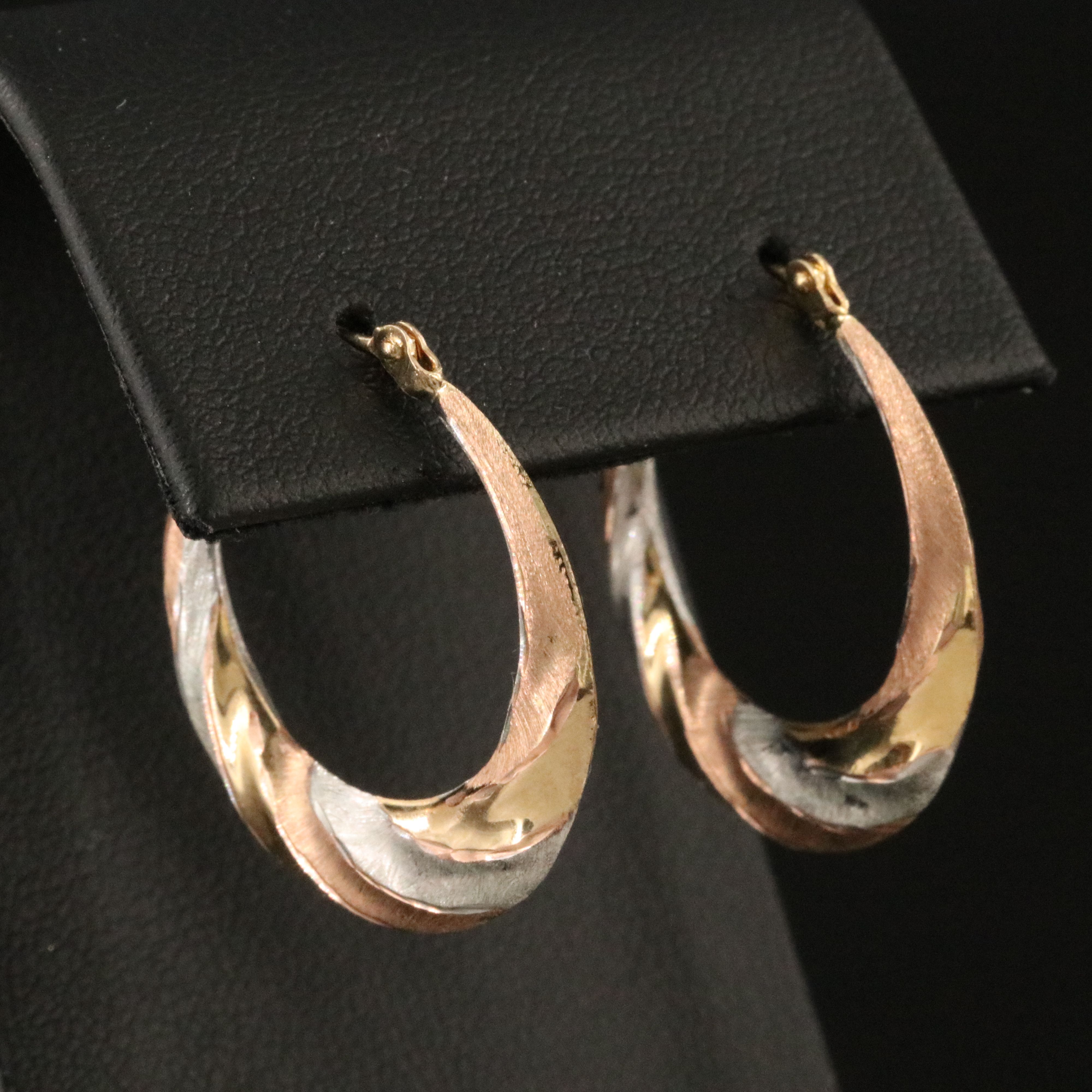 10K Tri-Color Fluted Hoop Earrings