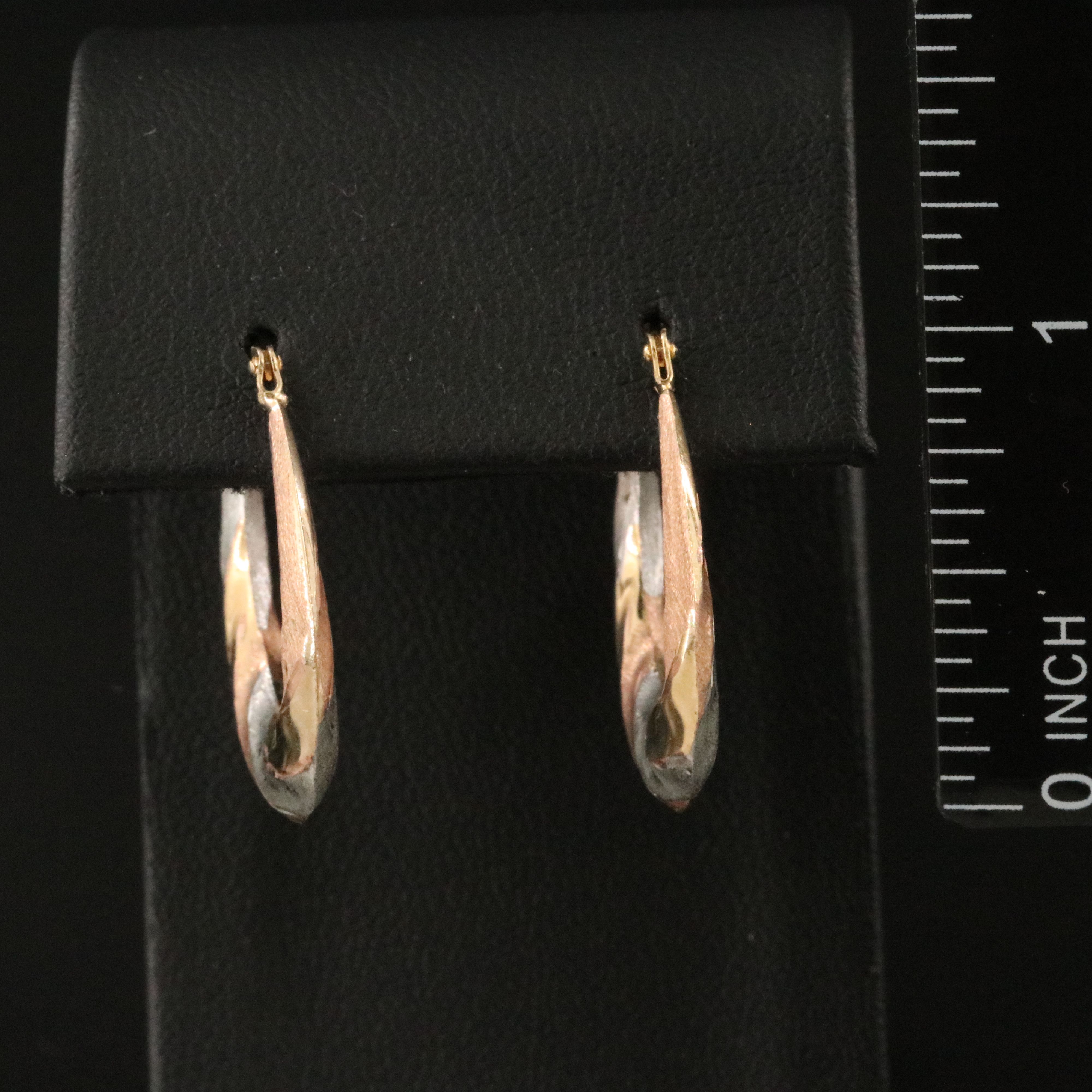 10K Tri-Color Fluted Hoop Earrings