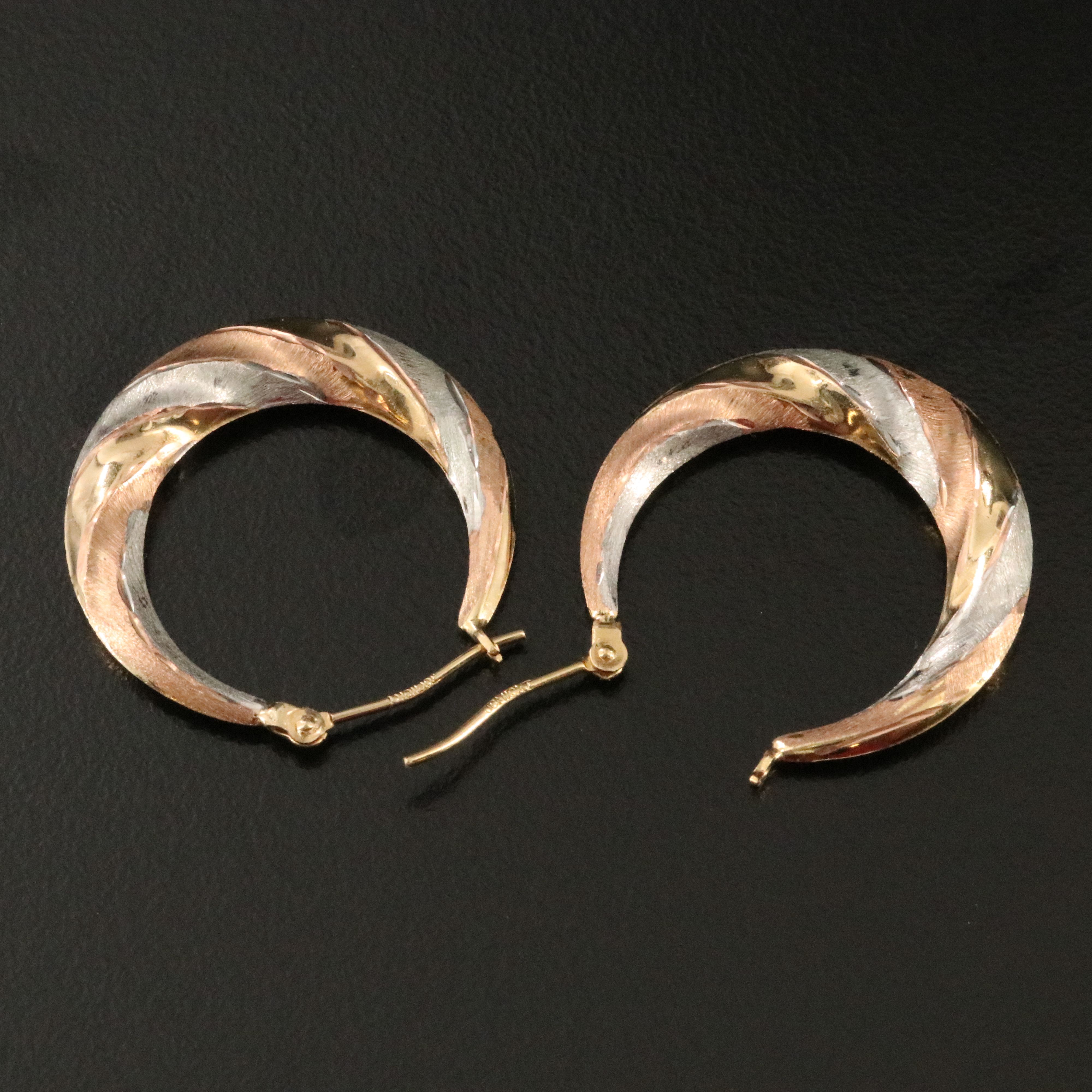10K Tri-Color Fluted Hoop Earrings
