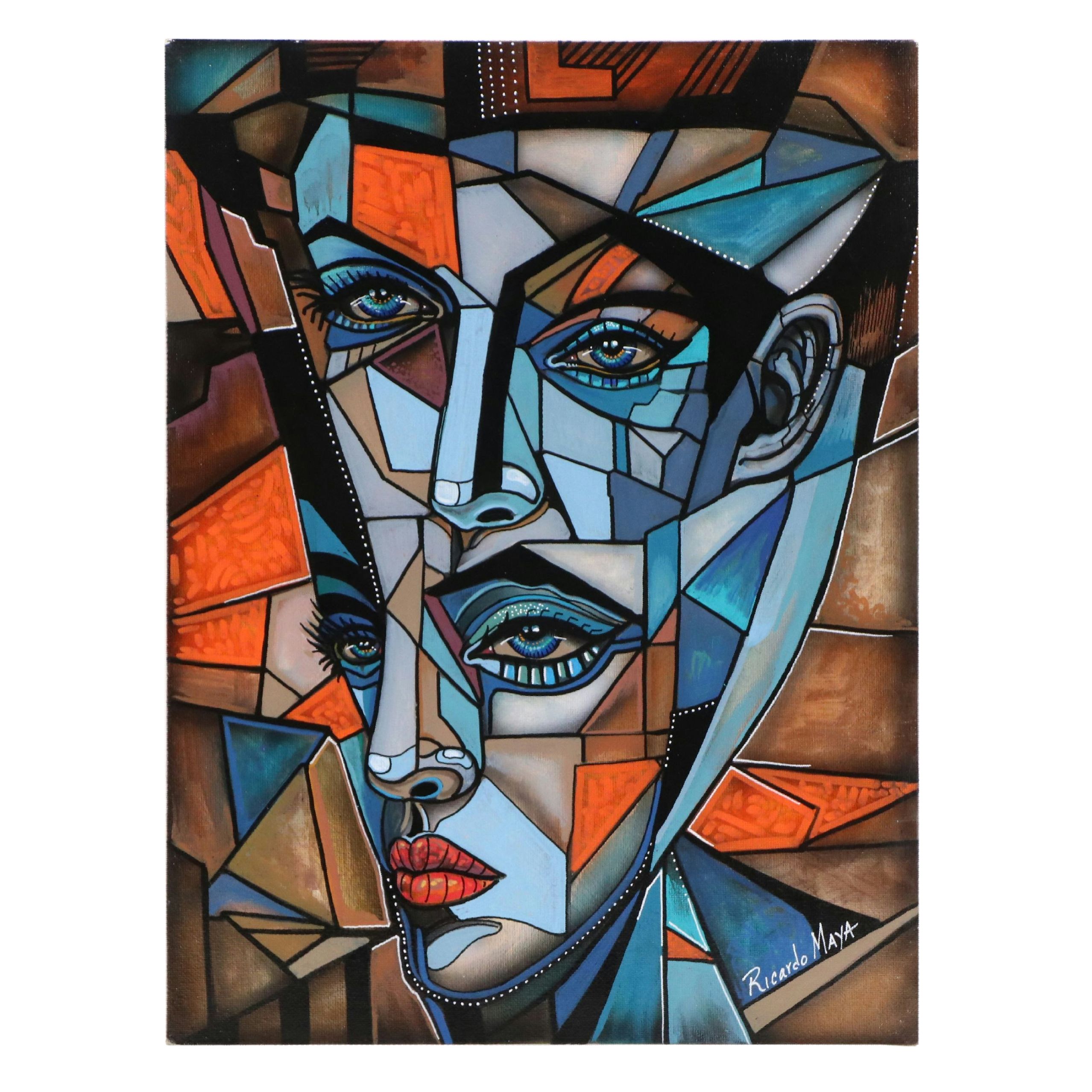 Ricardo Maya Surrealistic Acrylic Portrait of Man, 21st Century