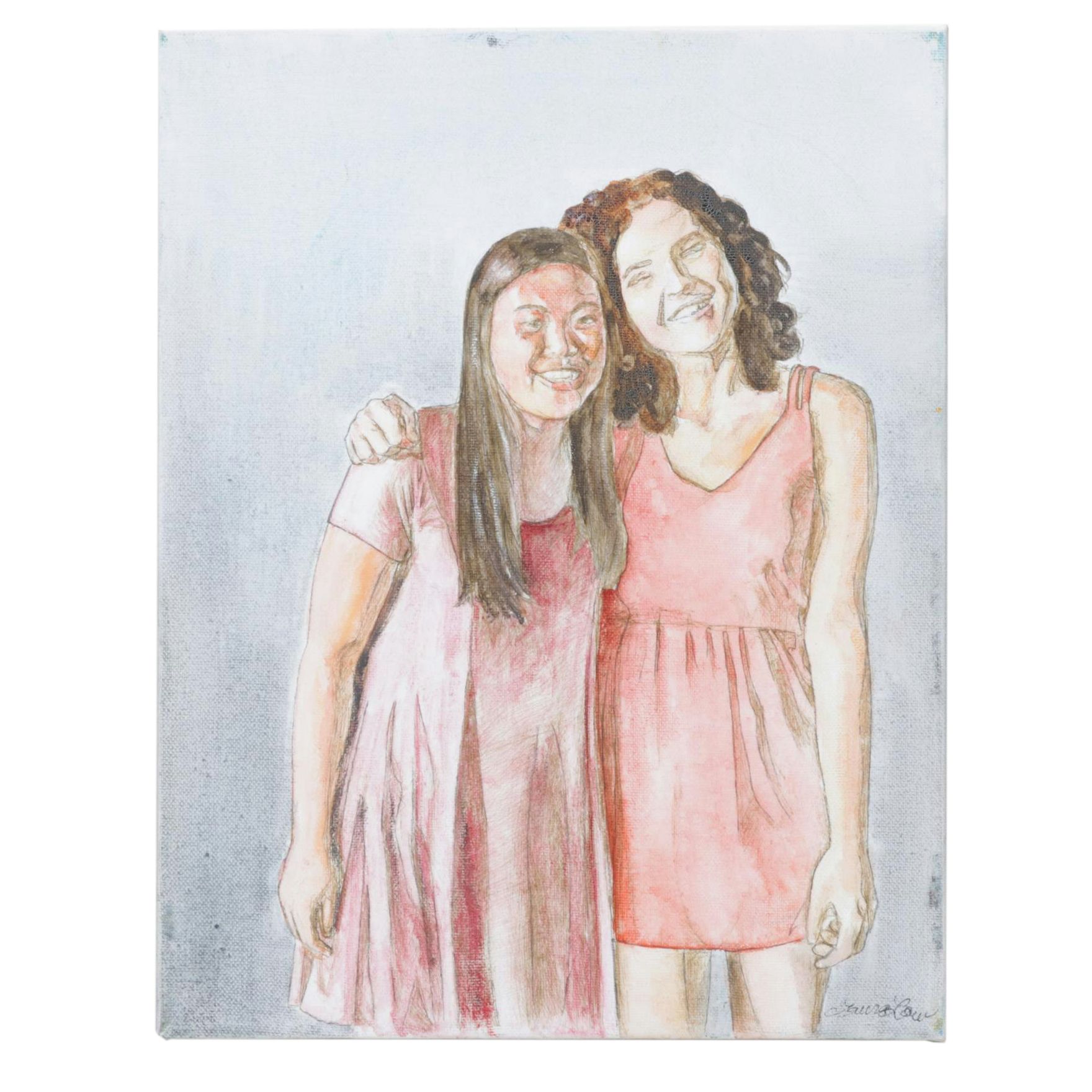 Lauren Law Mixed Media Painting of Two Women