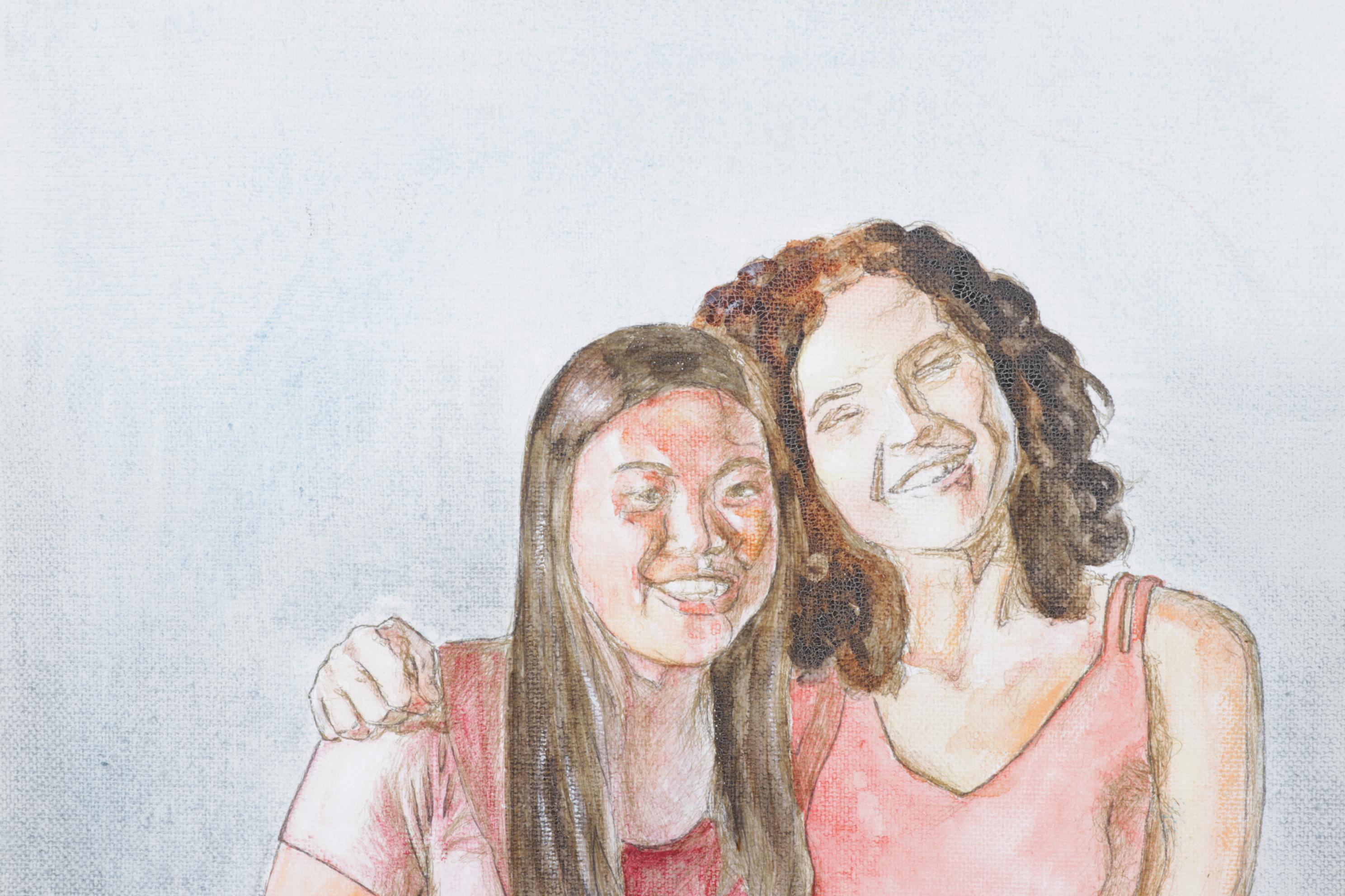 Lauren Law Mixed Media Painting of Two Women