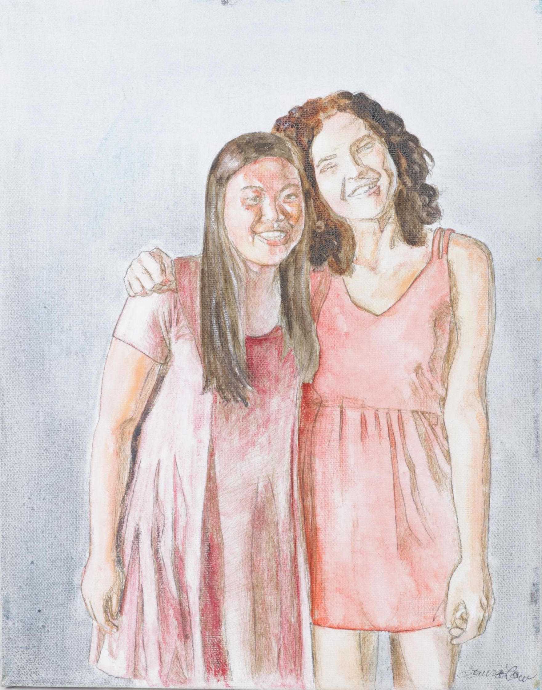 Lauren Law Mixed Media Painting of Two Women