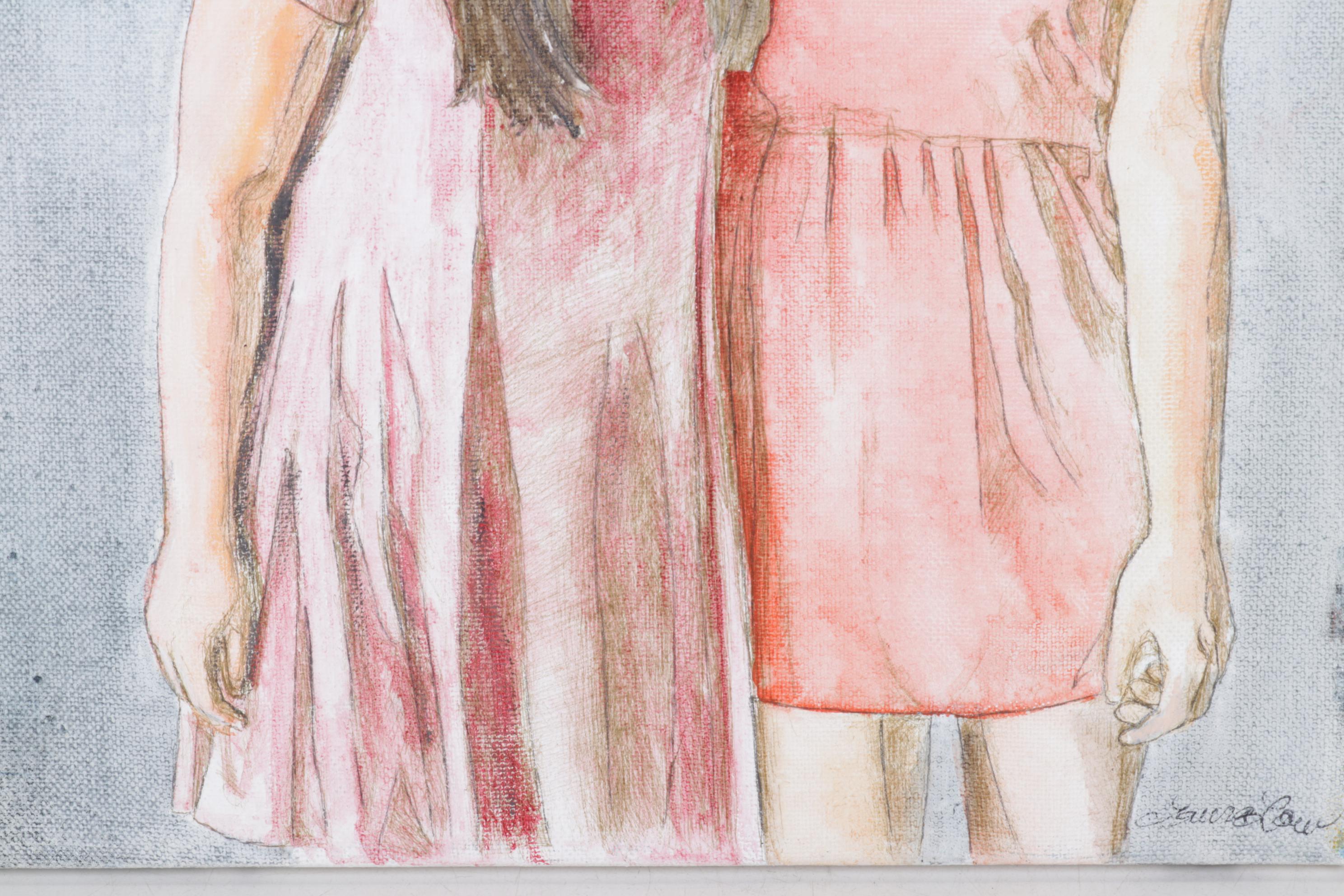 Lauren Law Mixed Media Painting of Two Women