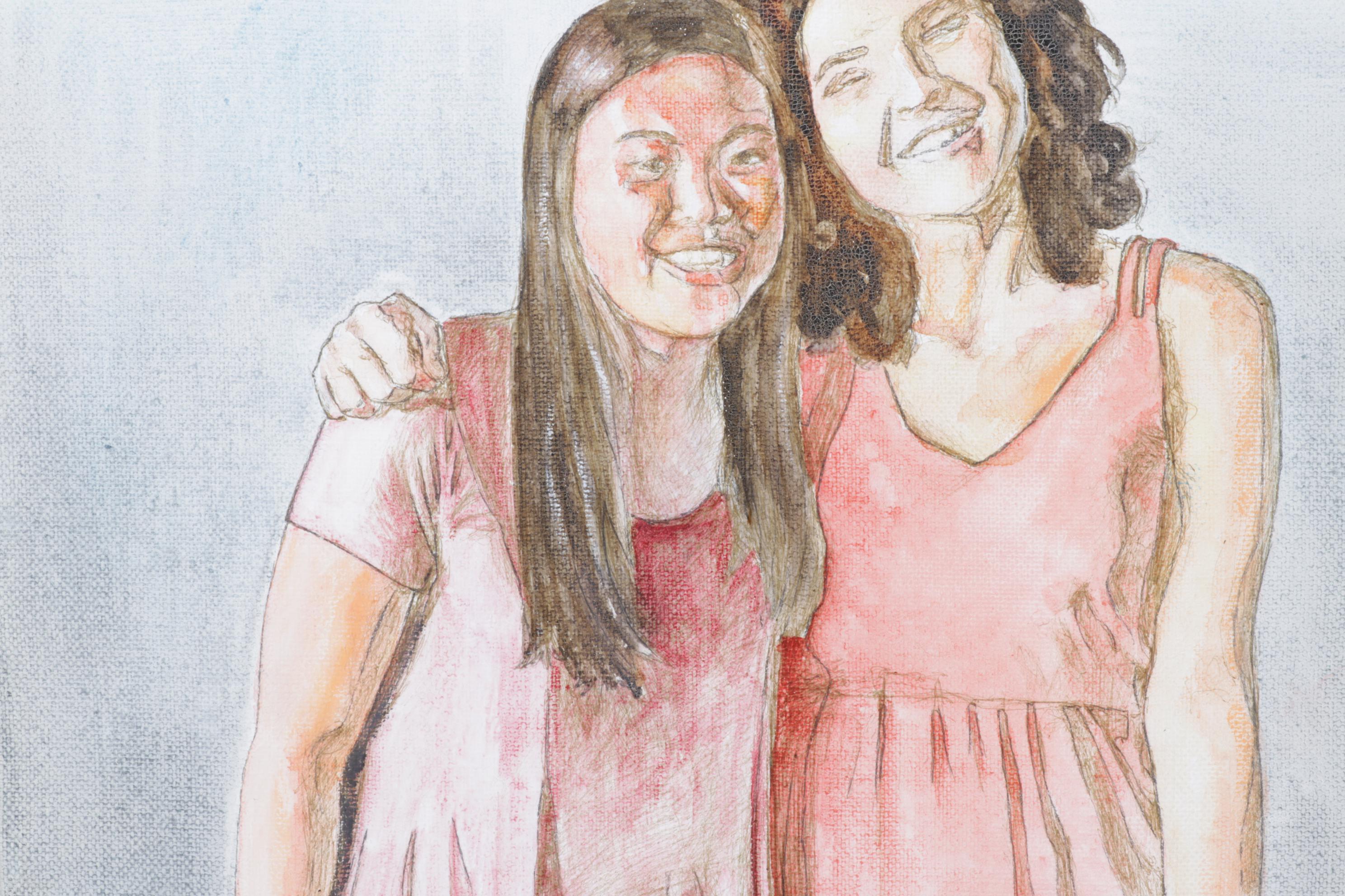 Lauren Law Mixed Media Painting of Two Women