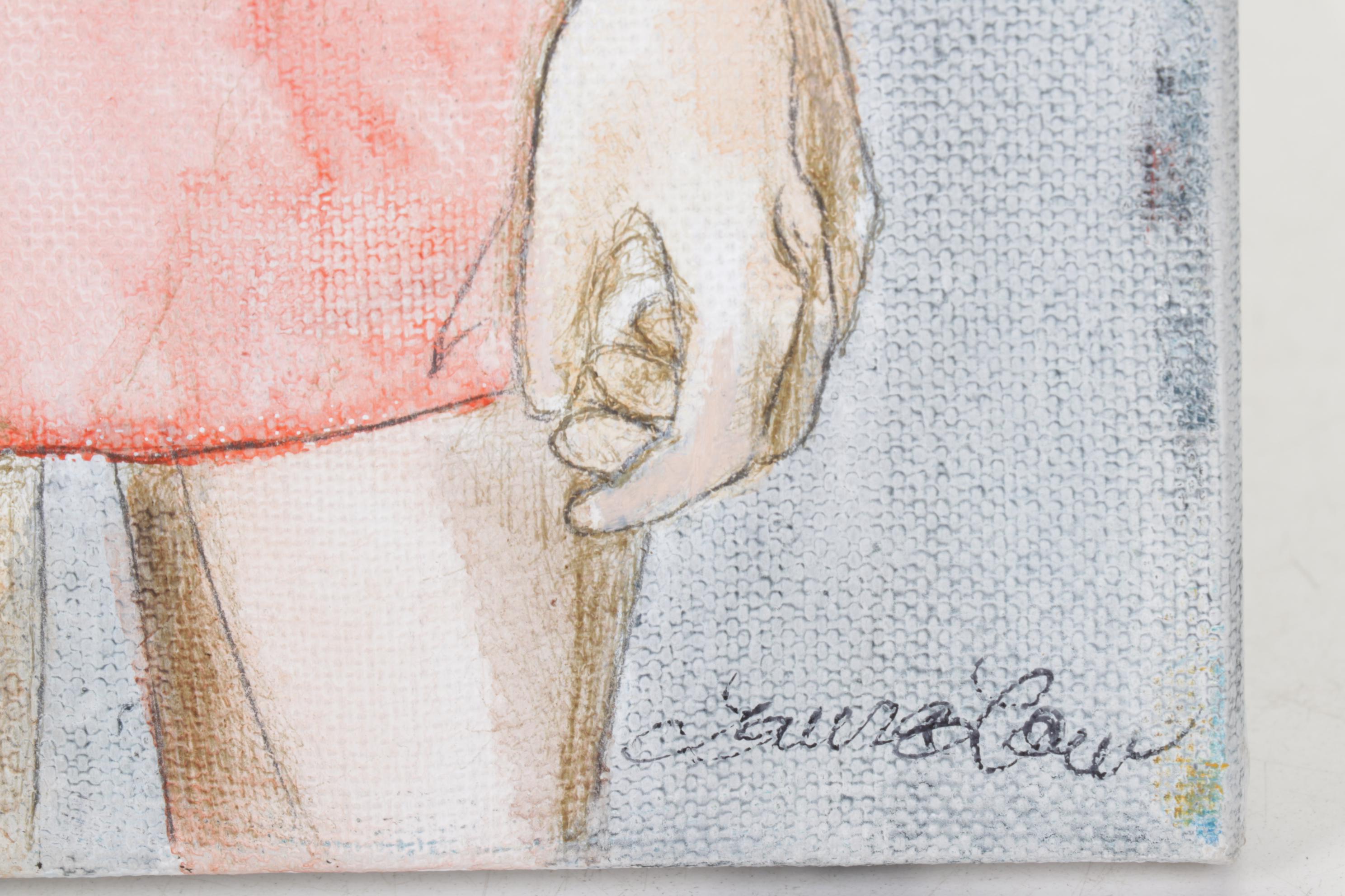 Lauren Law Mixed Media Painting of Two Women