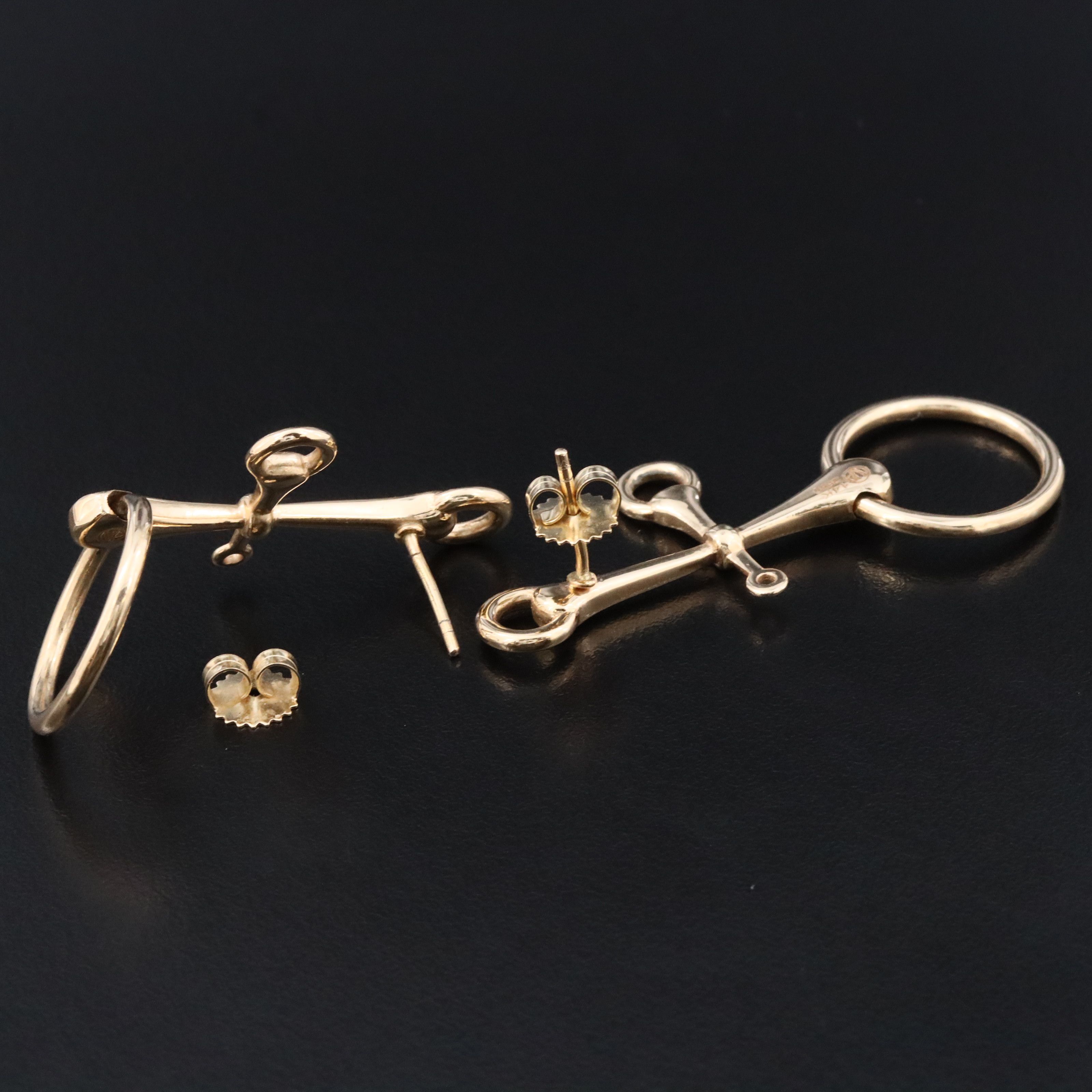 Vincent Peach 14K Dressage Bit Equestrian Earrings