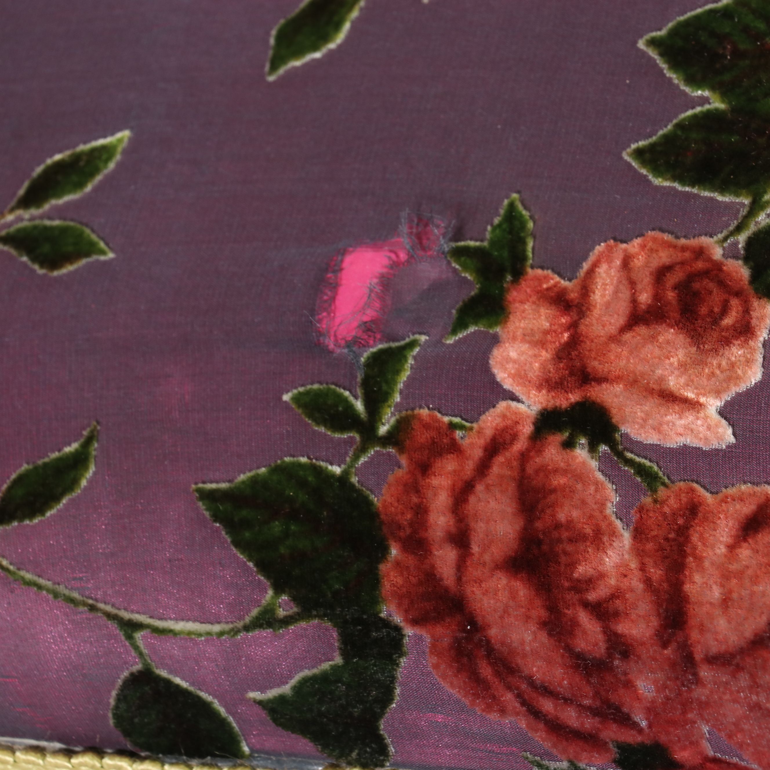 Rococo Revival Style Gilt Metal Vanity Bench with Floral Velvet Upholstery