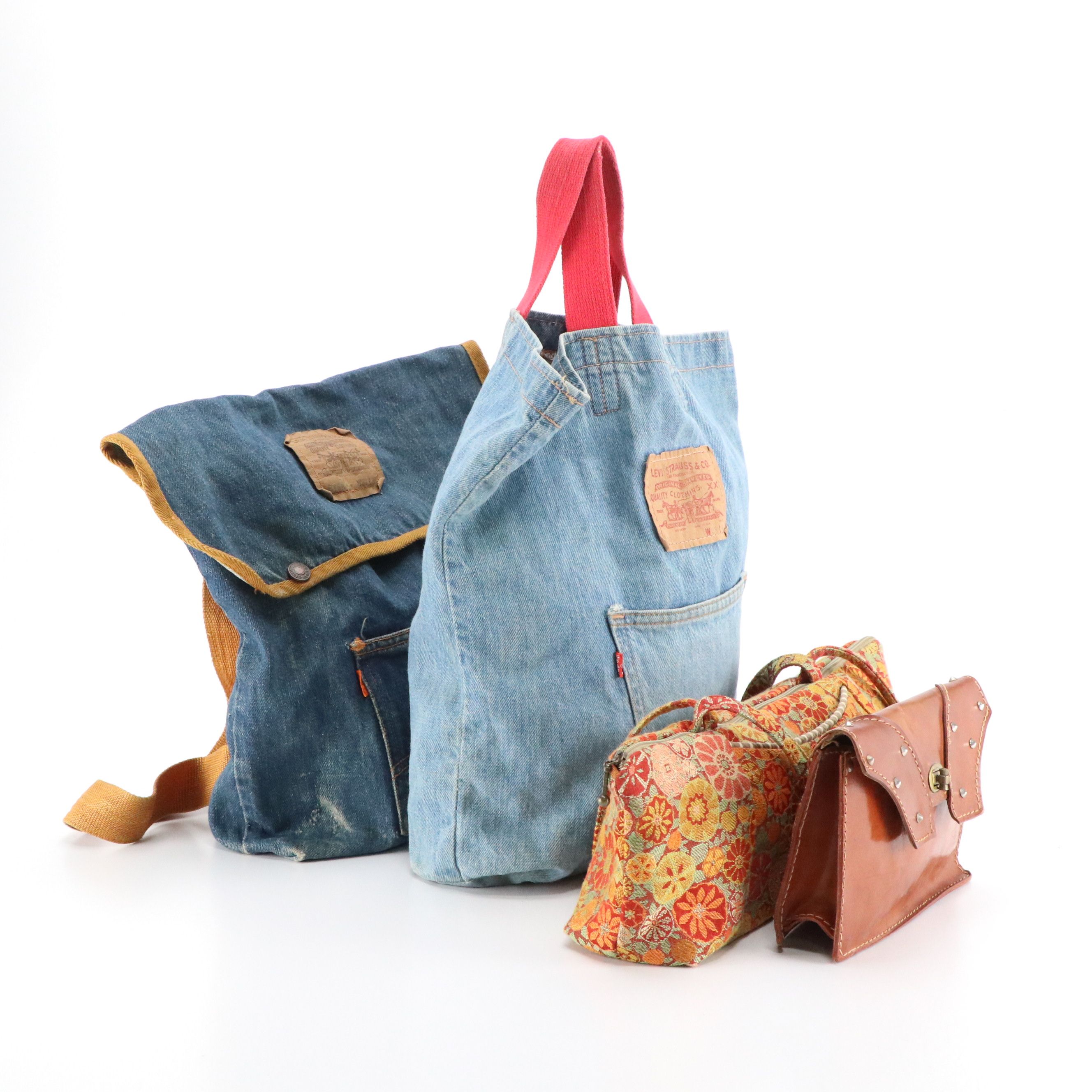 Maruca Tapestry Shoulder Bag, Other Handmade Leather Wallet, Upcycled Jean Bags