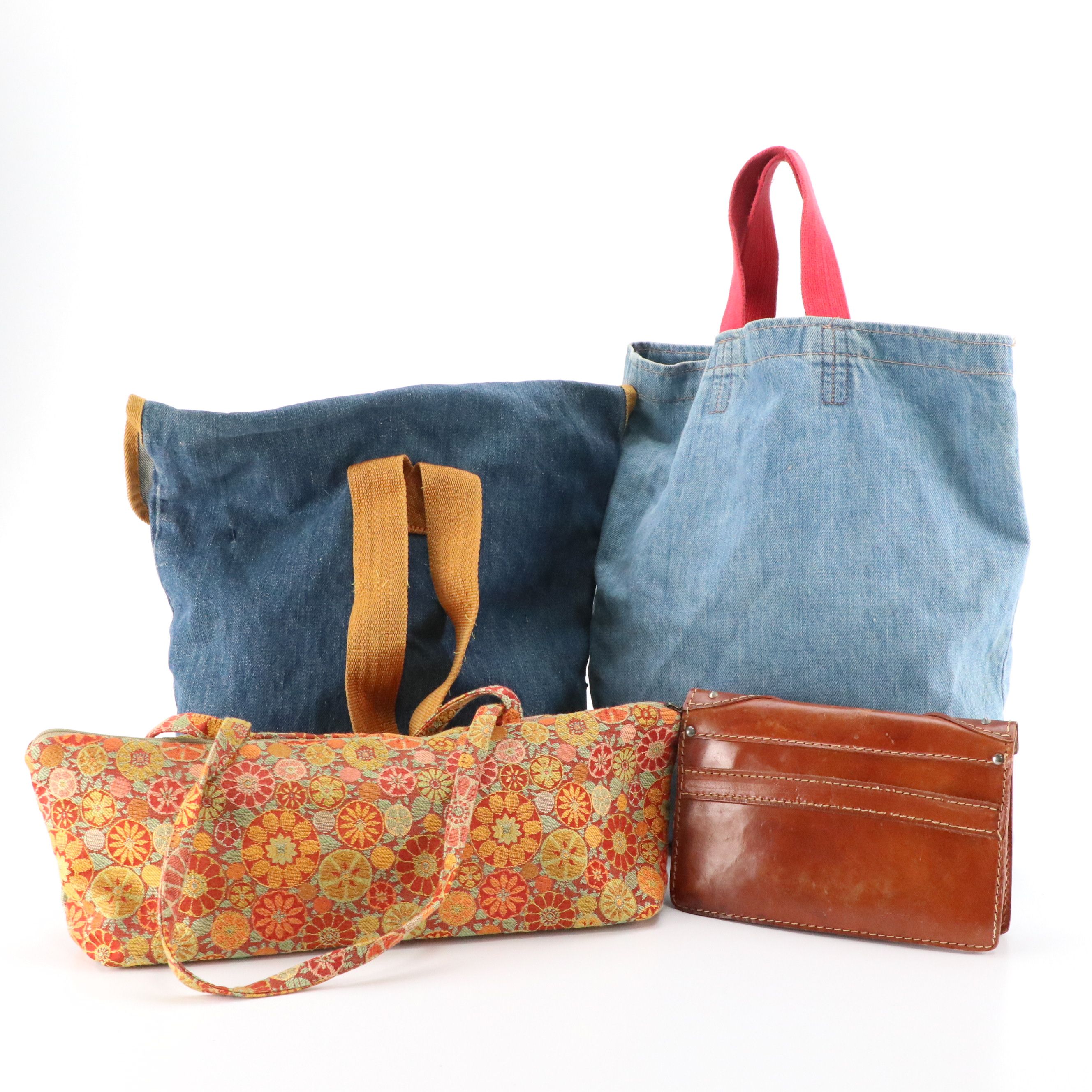 Maruca Tapestry Shoulder Bag, Other Handmade Leather Wallet, Upcycled Jean Bags