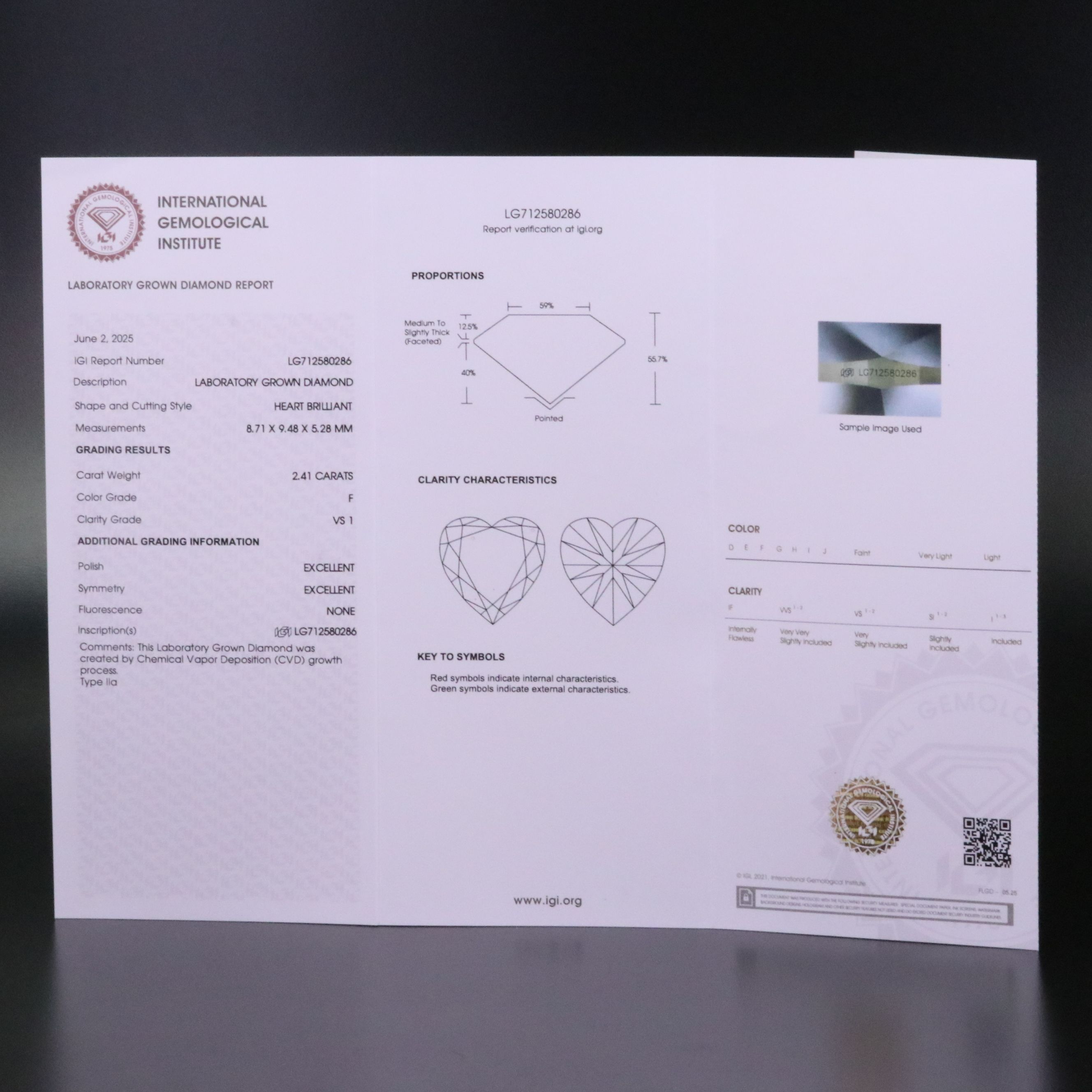 Loose 2.41 CT Lab Grown Diamond with IGI Report
