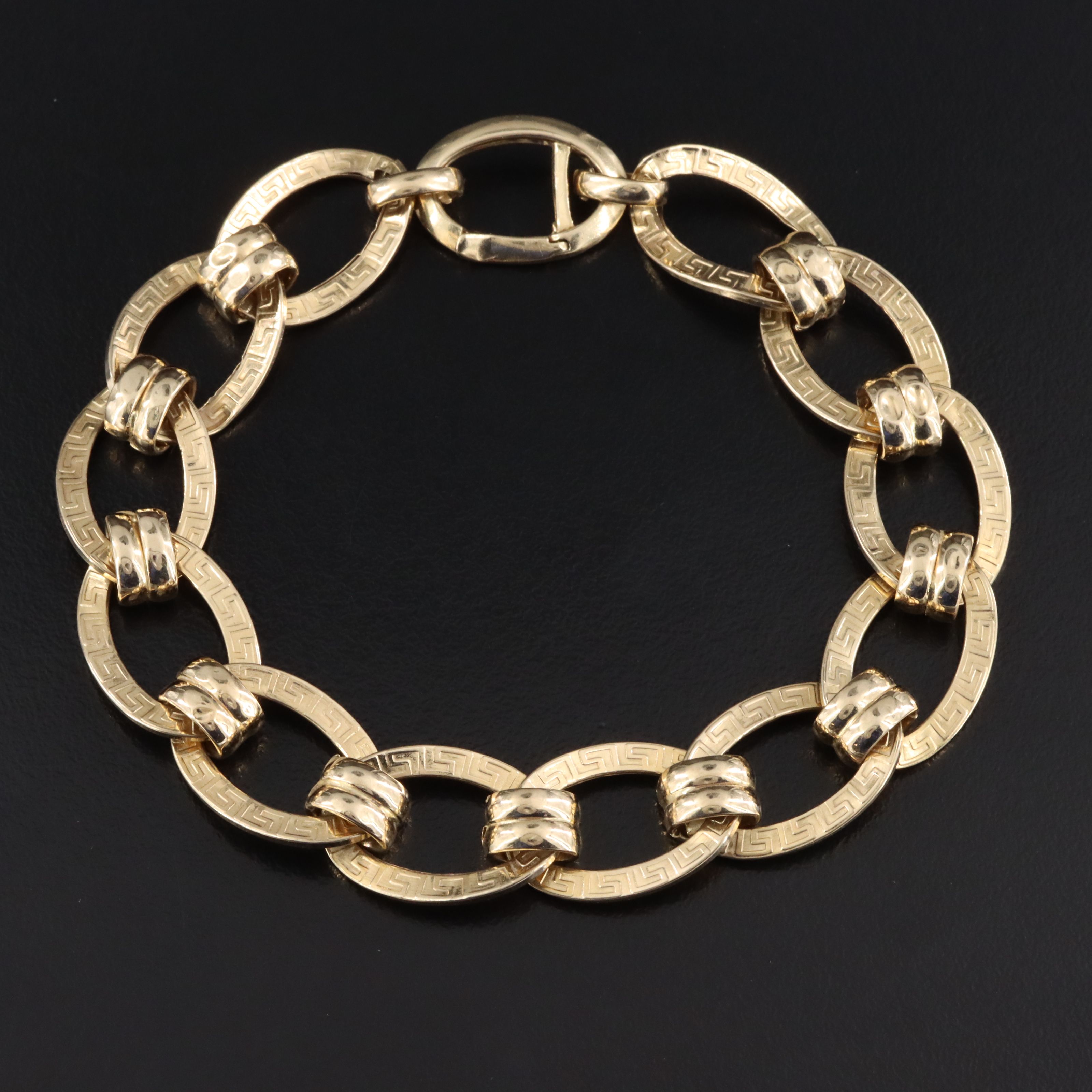 14K Oval Link Bracelet with Greek Key Motif