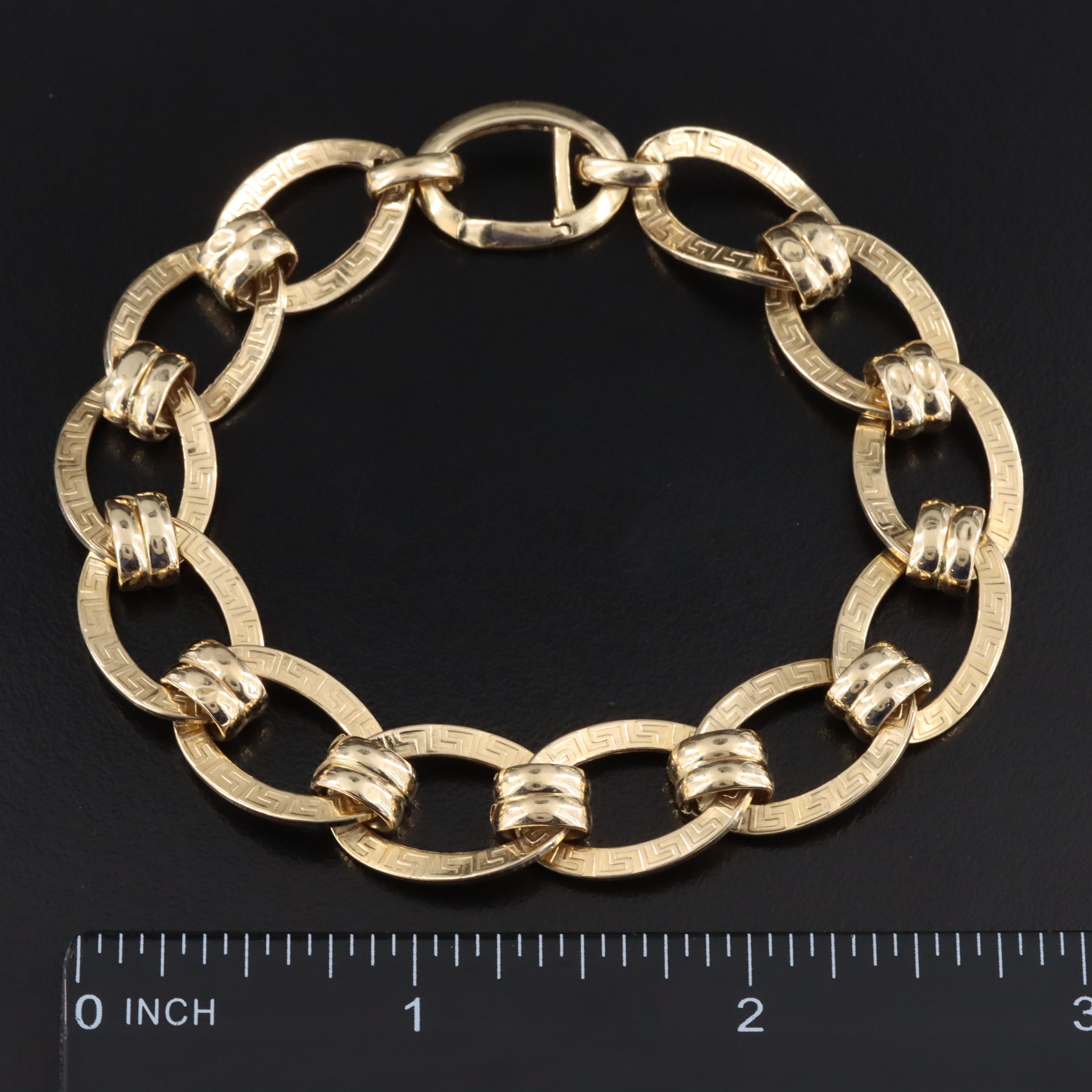 14K Oval Link Bracelet with Greek Key Motif