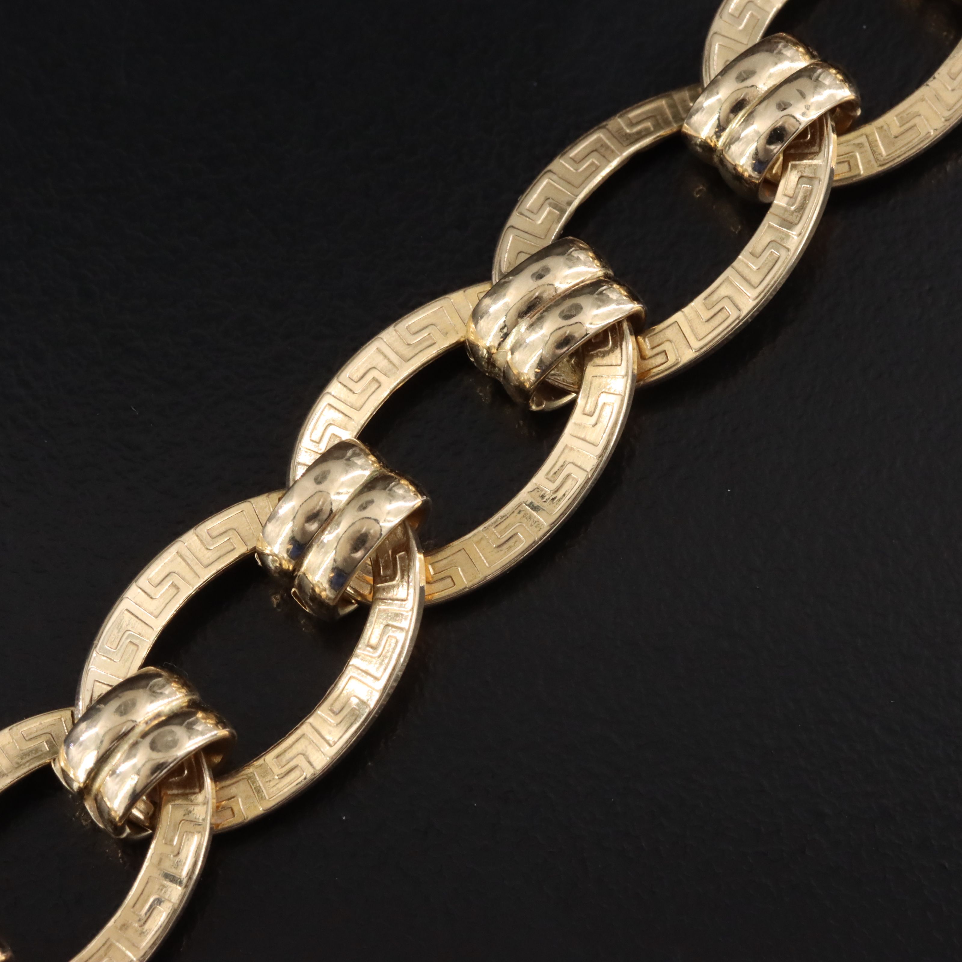 14K Oval Link Bracelet with Greek Key Motif
