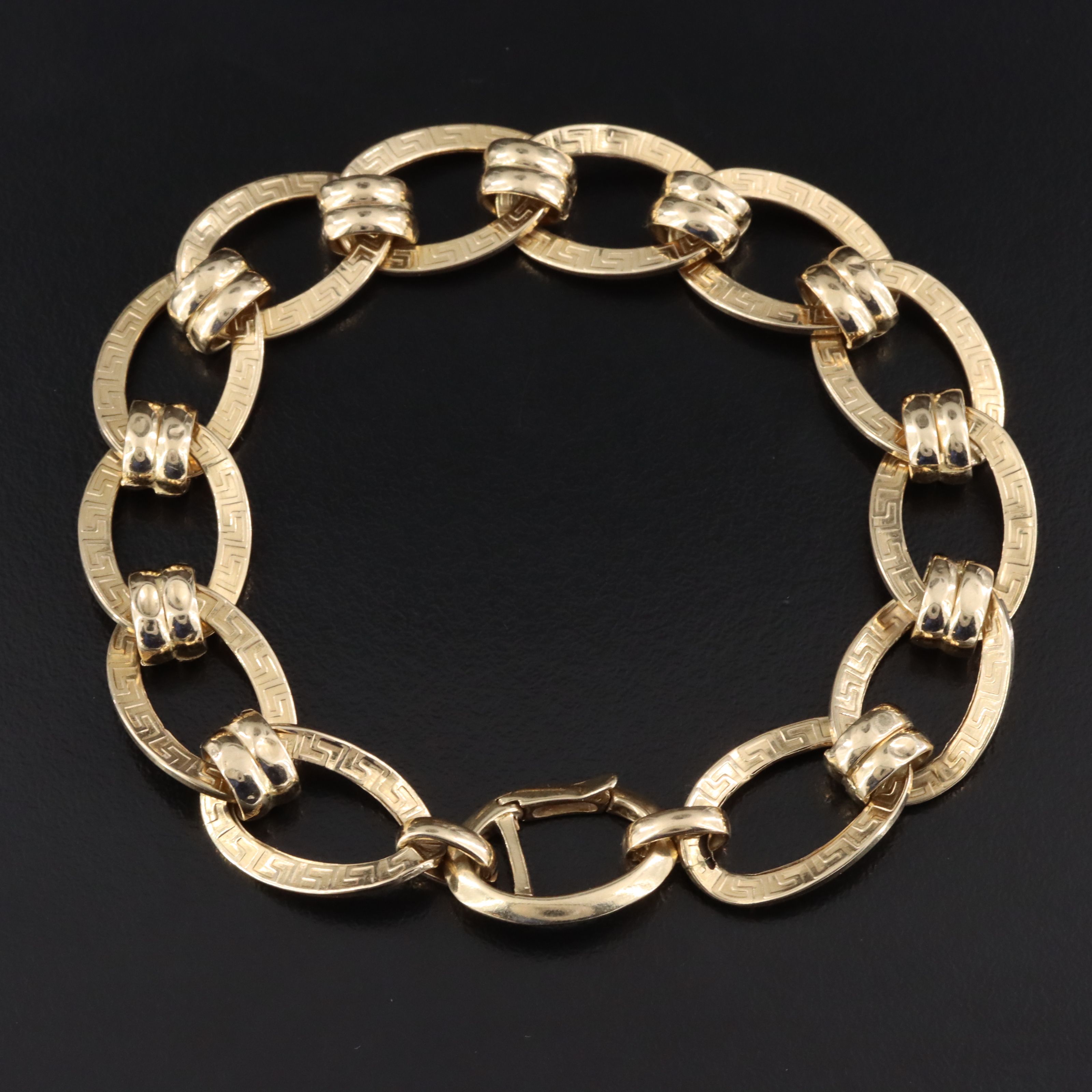 14K Oval Link Bracelet with Greek Key Motif