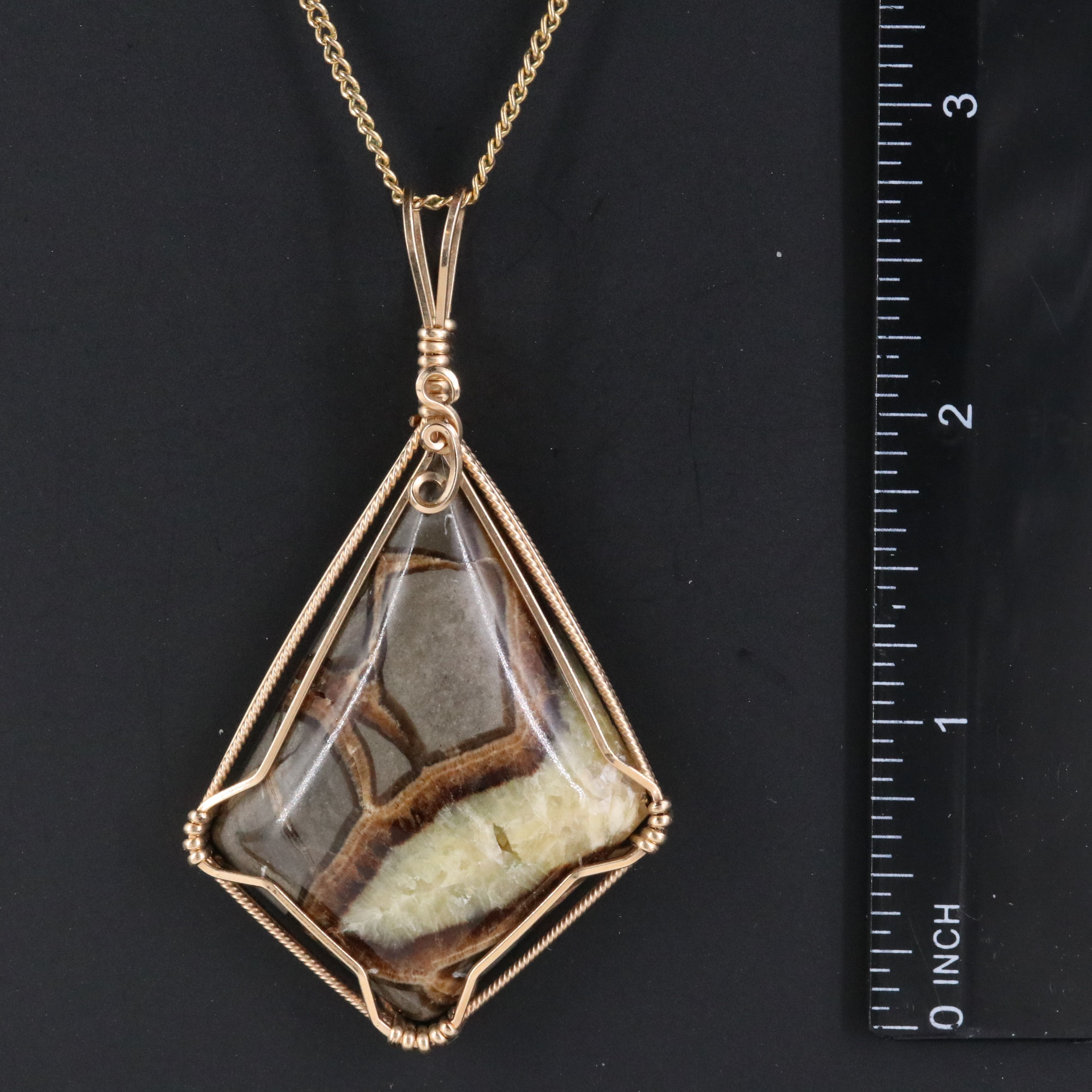 Wire Wrapped Septarian Nodule Pendant Necklace