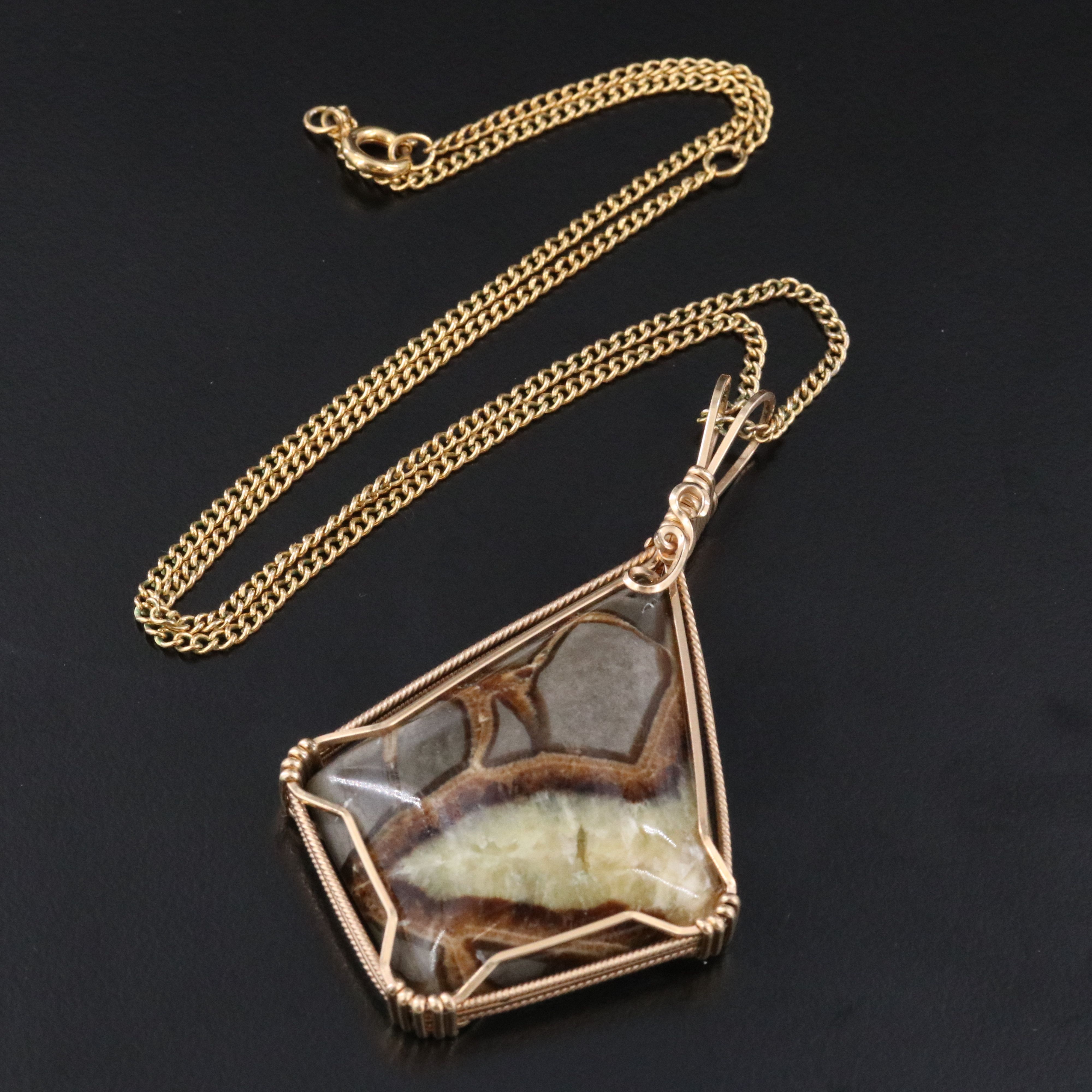 Wire Wrapped Septarian Nodule Pendant Necklace