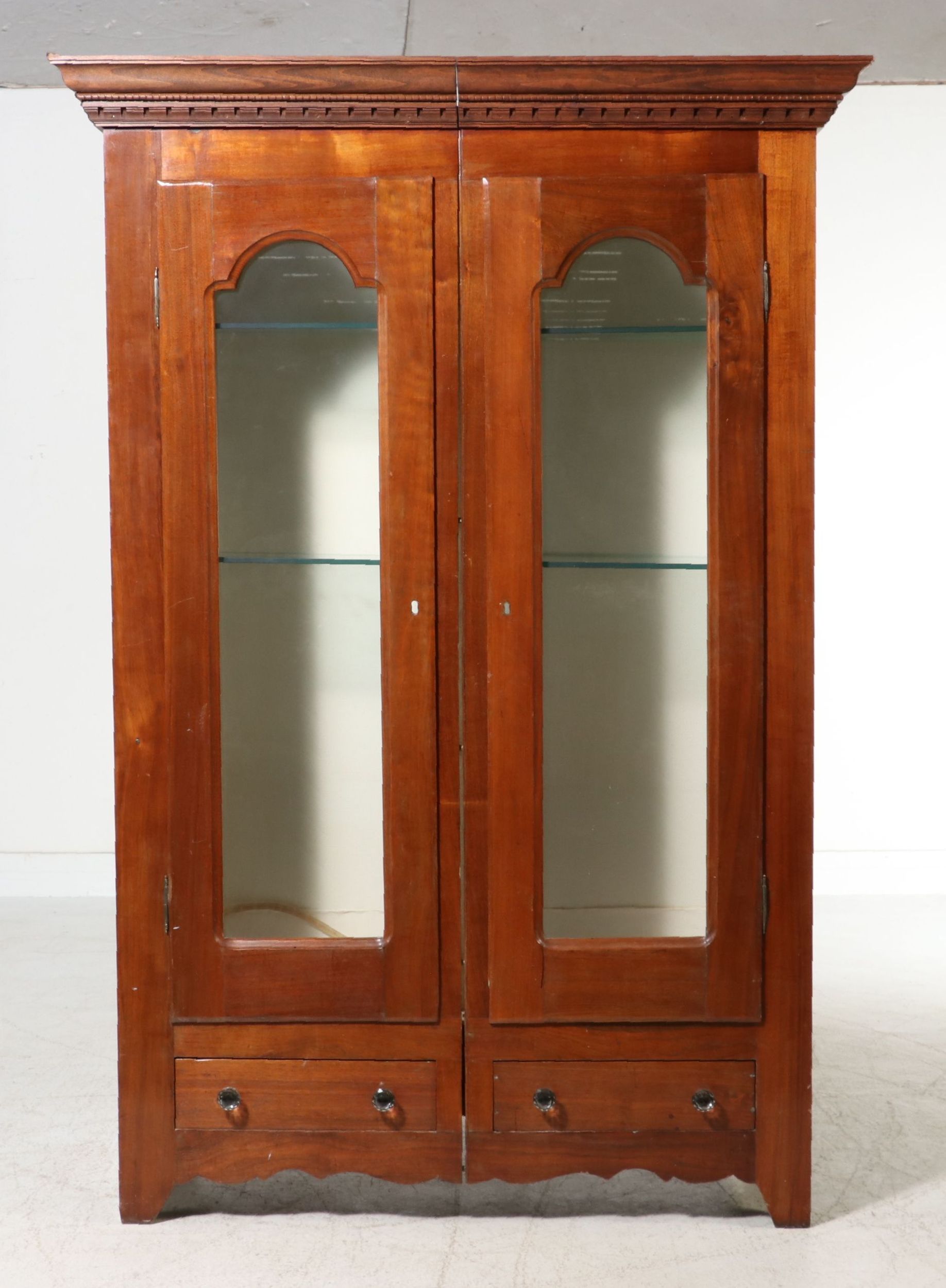 Victorian Cherry Glass Front Armoire Converted to Cabinet, 19th Century