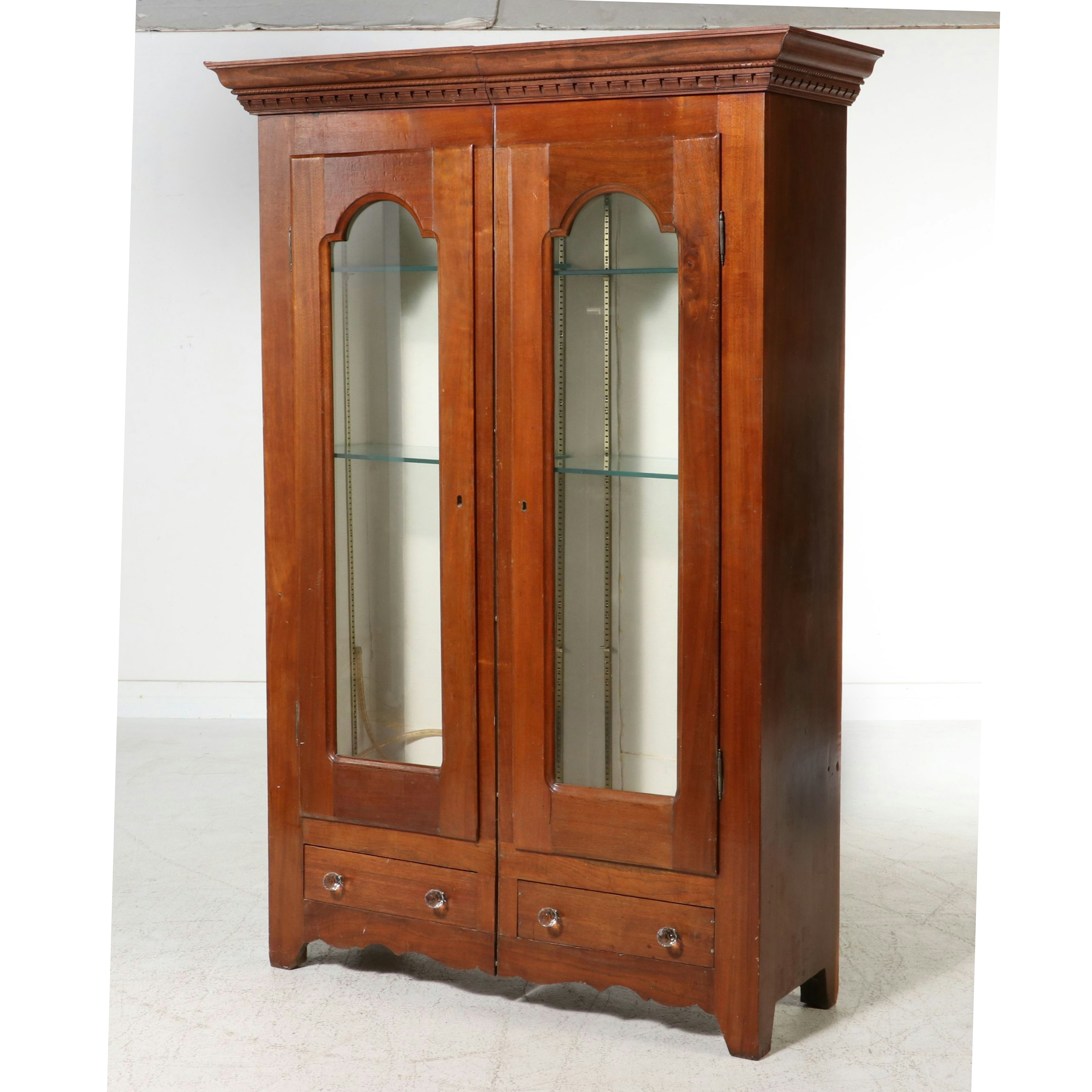 Victorian Cherry Glass Front Armoire Converted to Cabinet, 19th Century