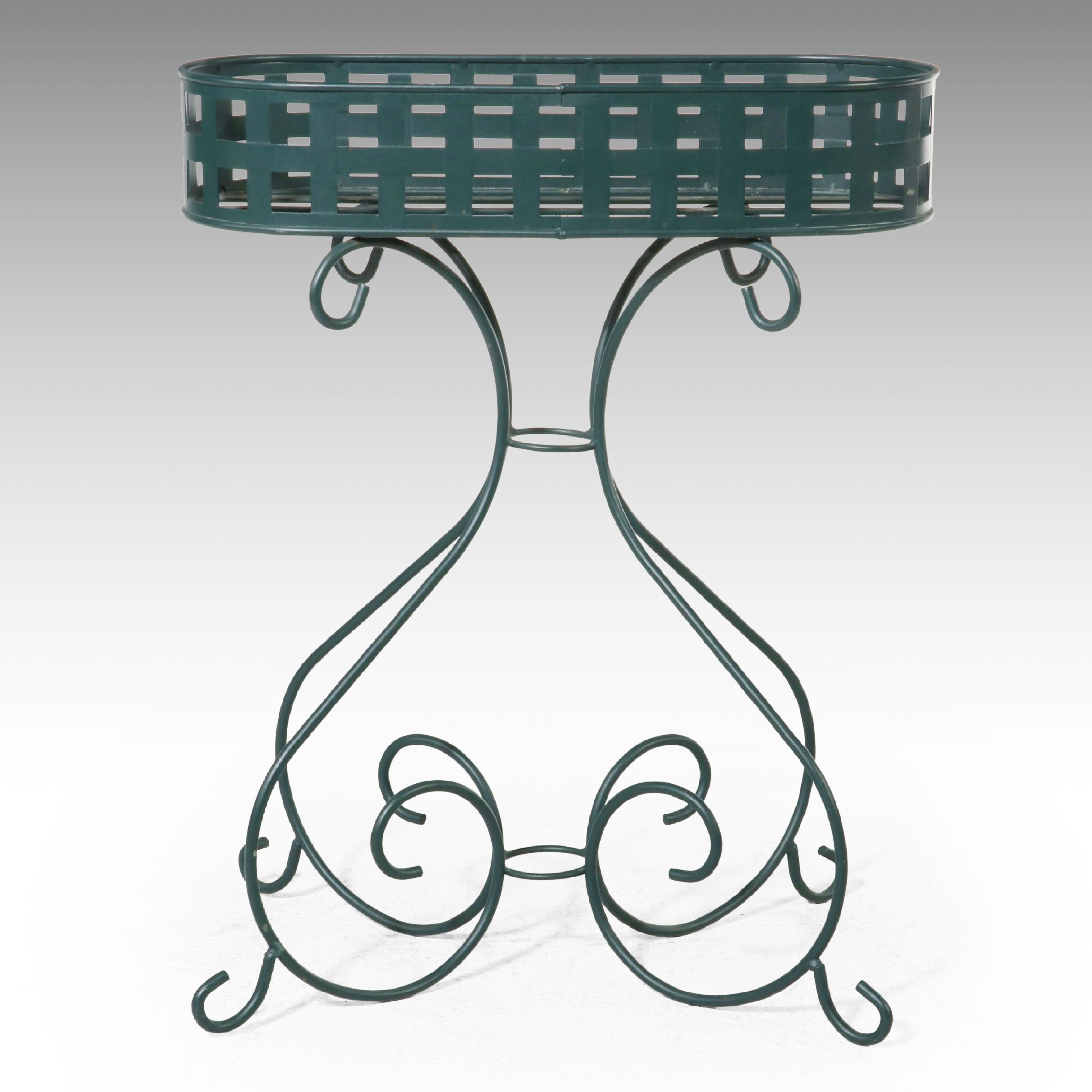 Victorian Style Wrought Iron and Basket Weave Fern Planter Stand