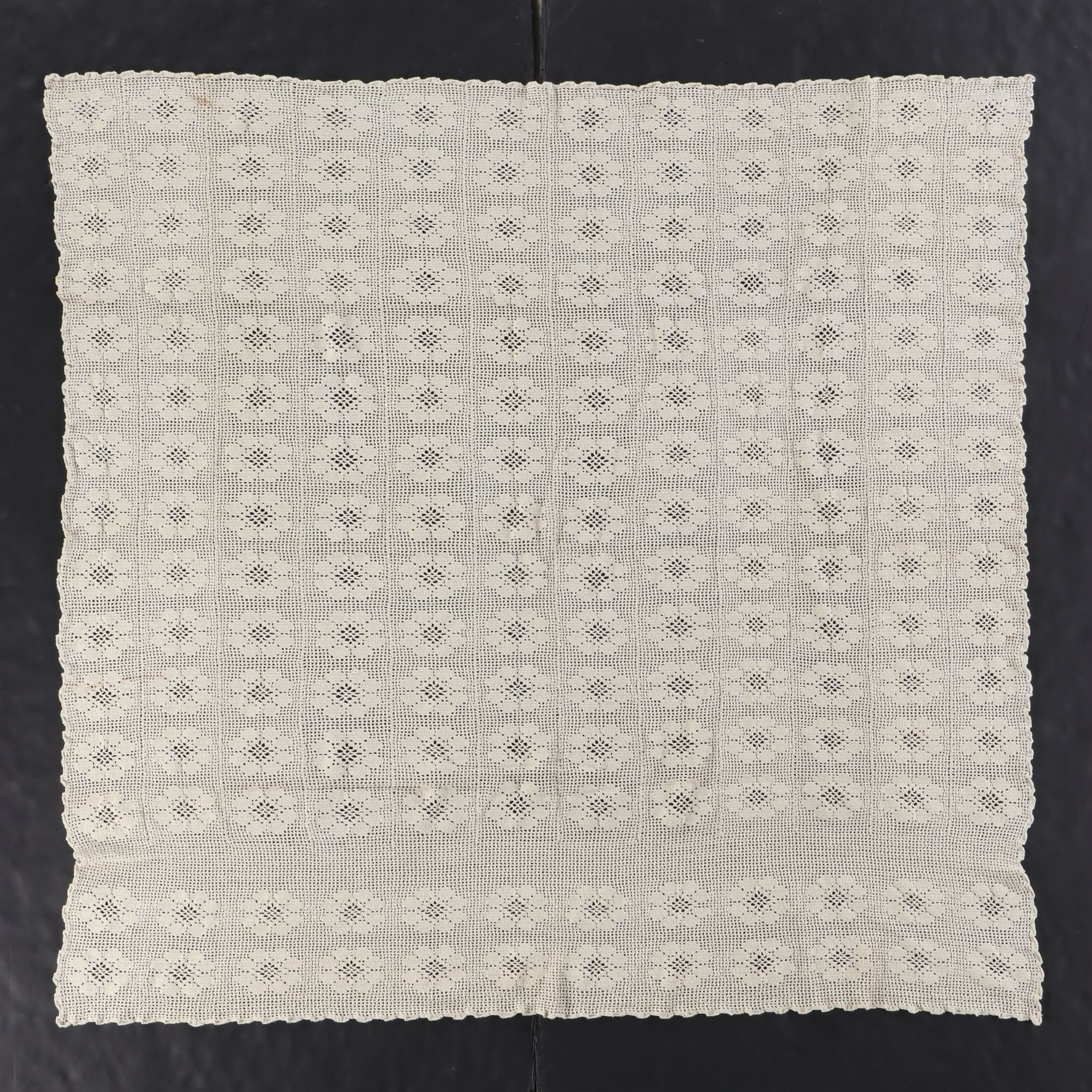 Crocheted Cotton Blankets with Floral Detail and Fringe