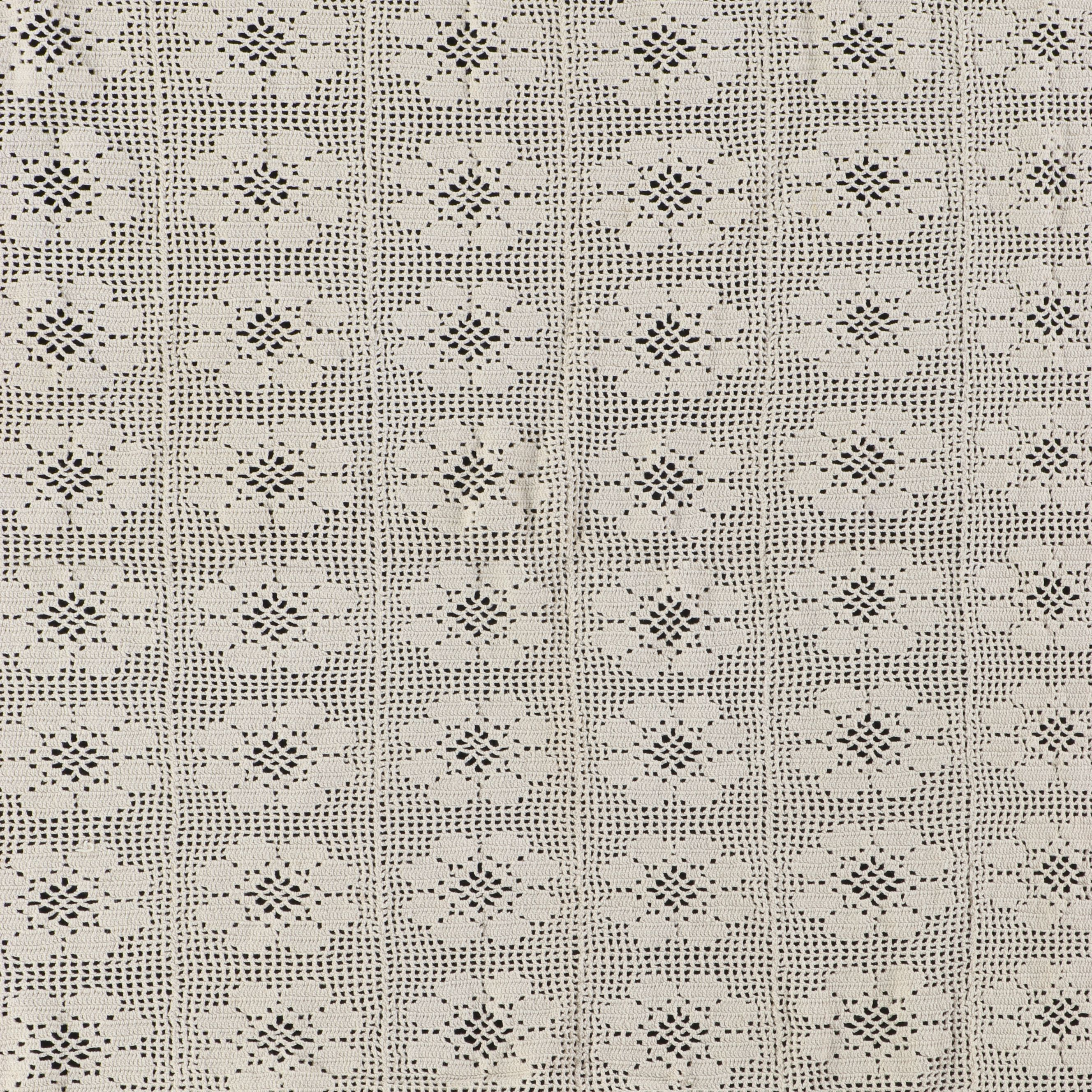 Crocheted Cotton Blankets with Floral Detail and Fringe