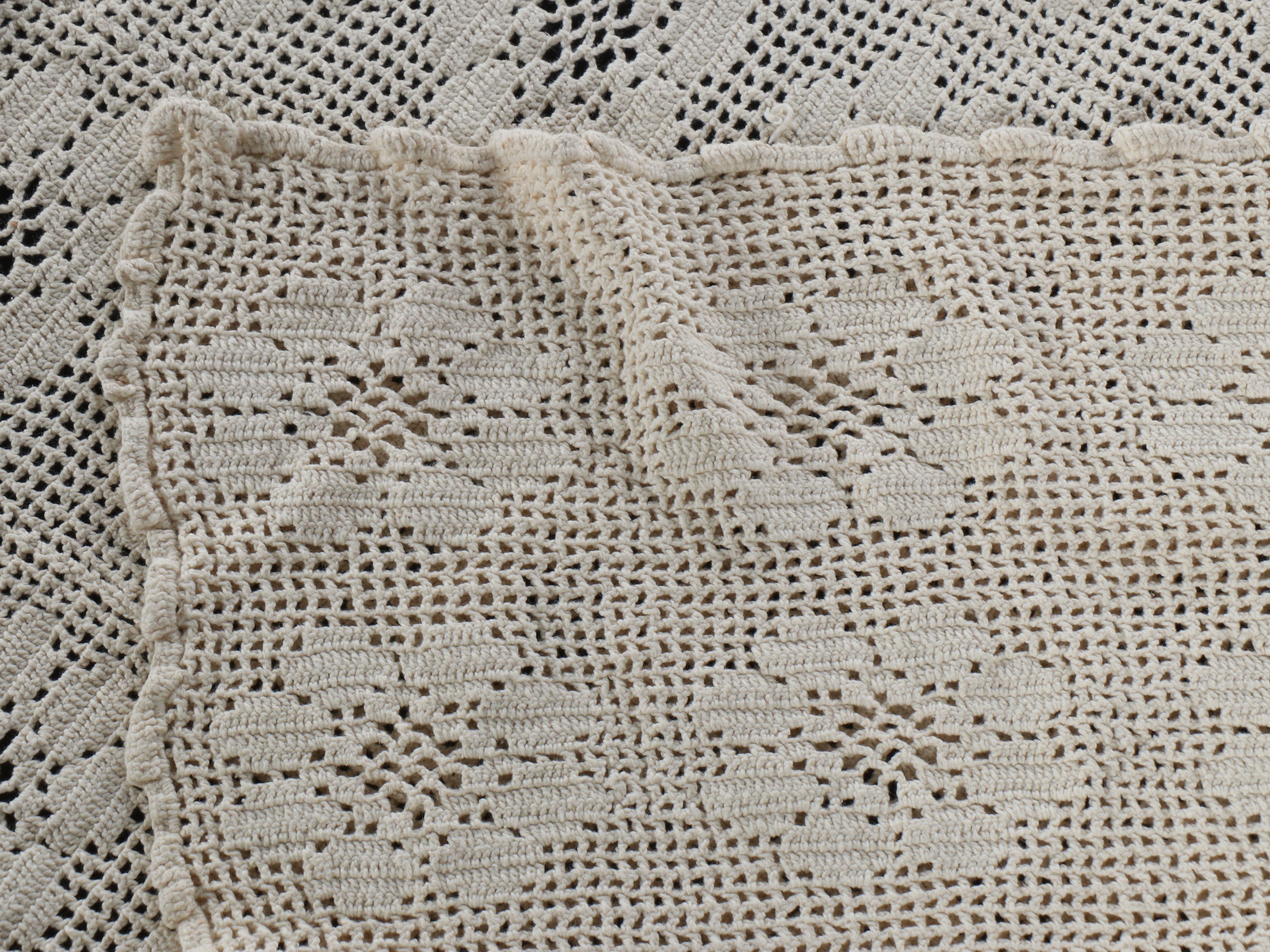 Crocheted Cotton Blankets with Floral Detail and Fringe