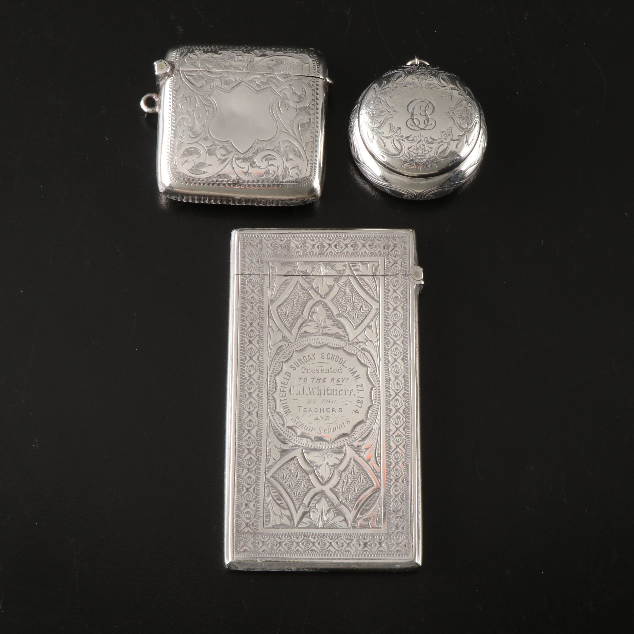 George Unite Sterling Vesta, Sterling Gorham Snuff Box, Late 19th/Early 20th C