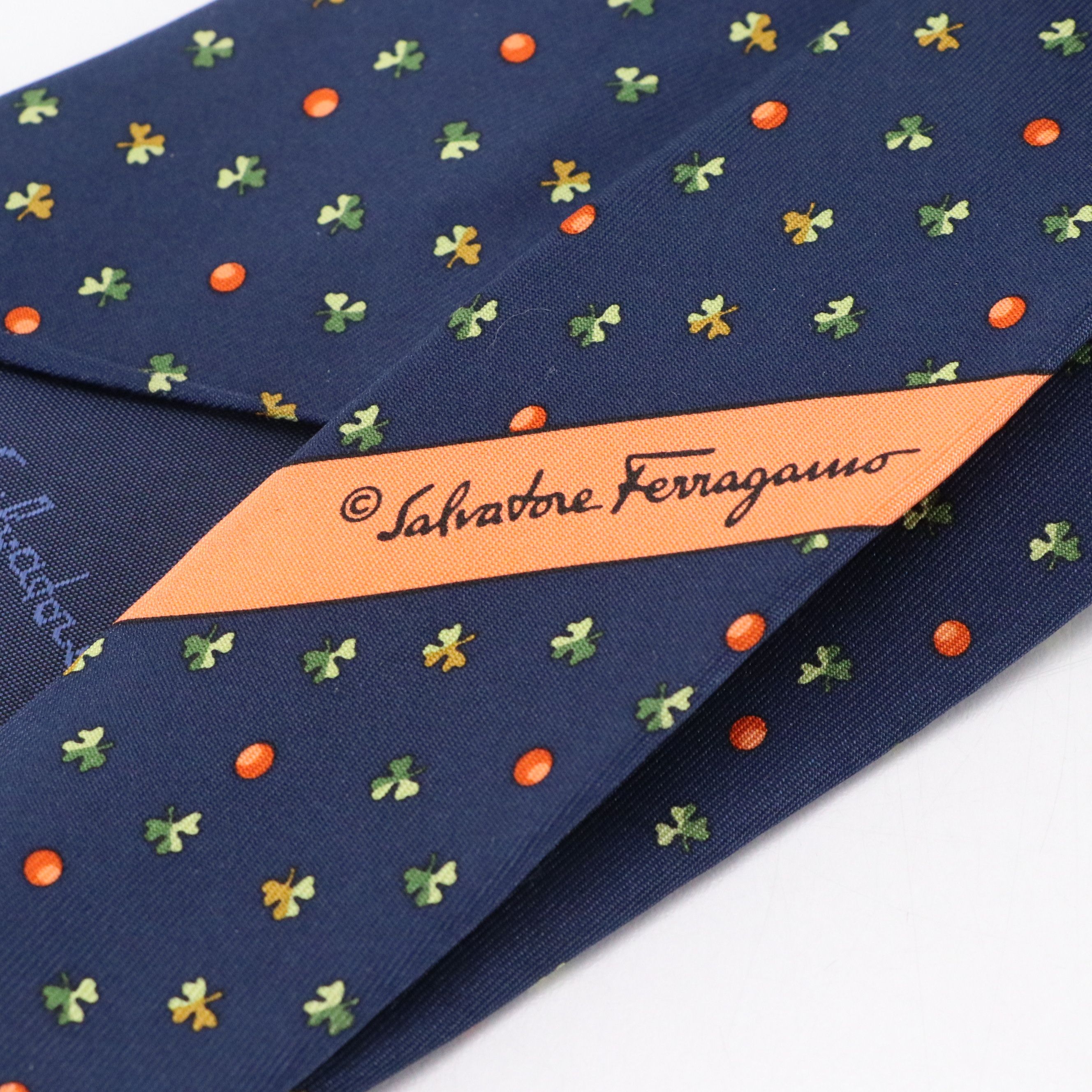 Salvatore Ferragamo Clover Motif Silk Twill Necktie