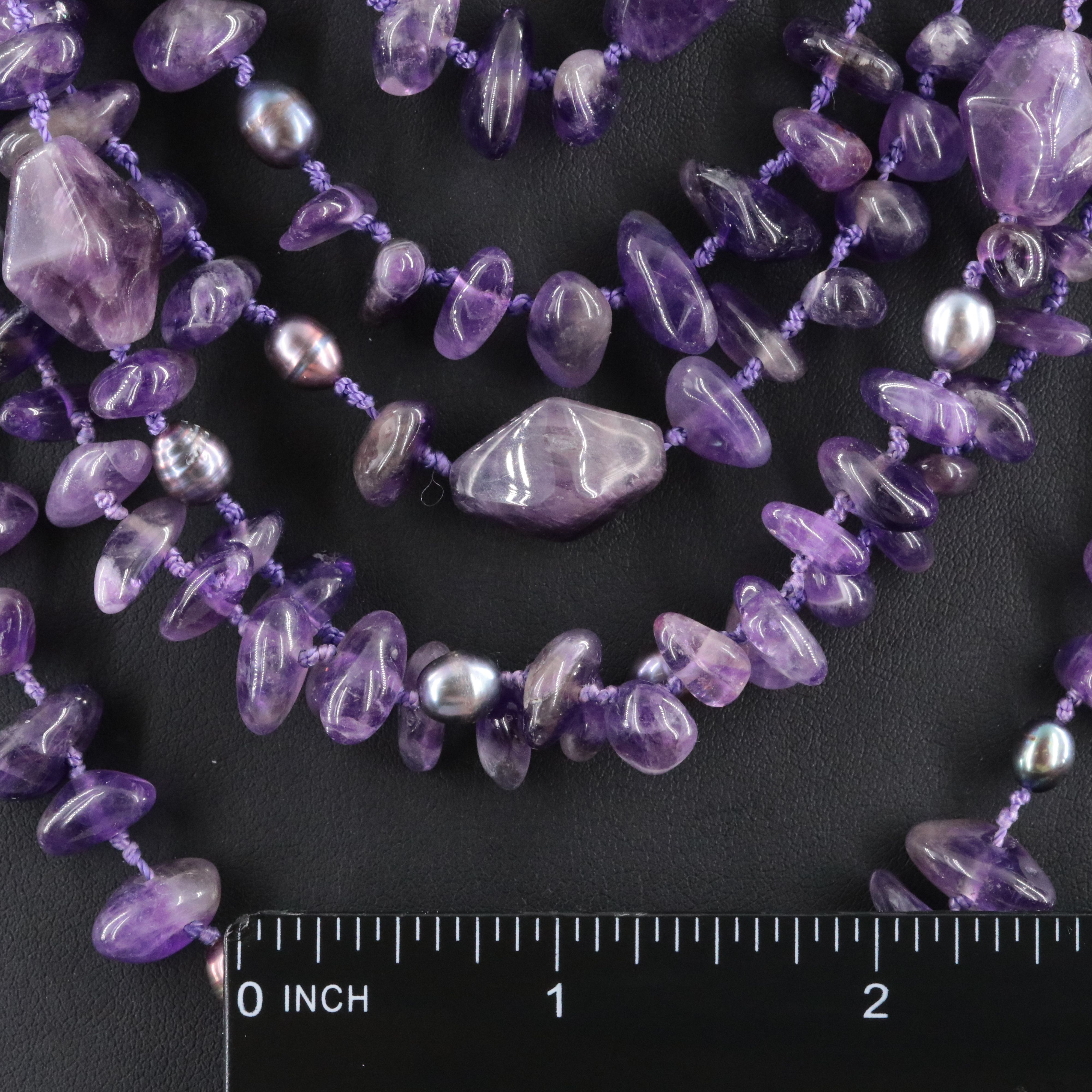 Amethyst and Pearl Tiered Six Strand Bib Necklace