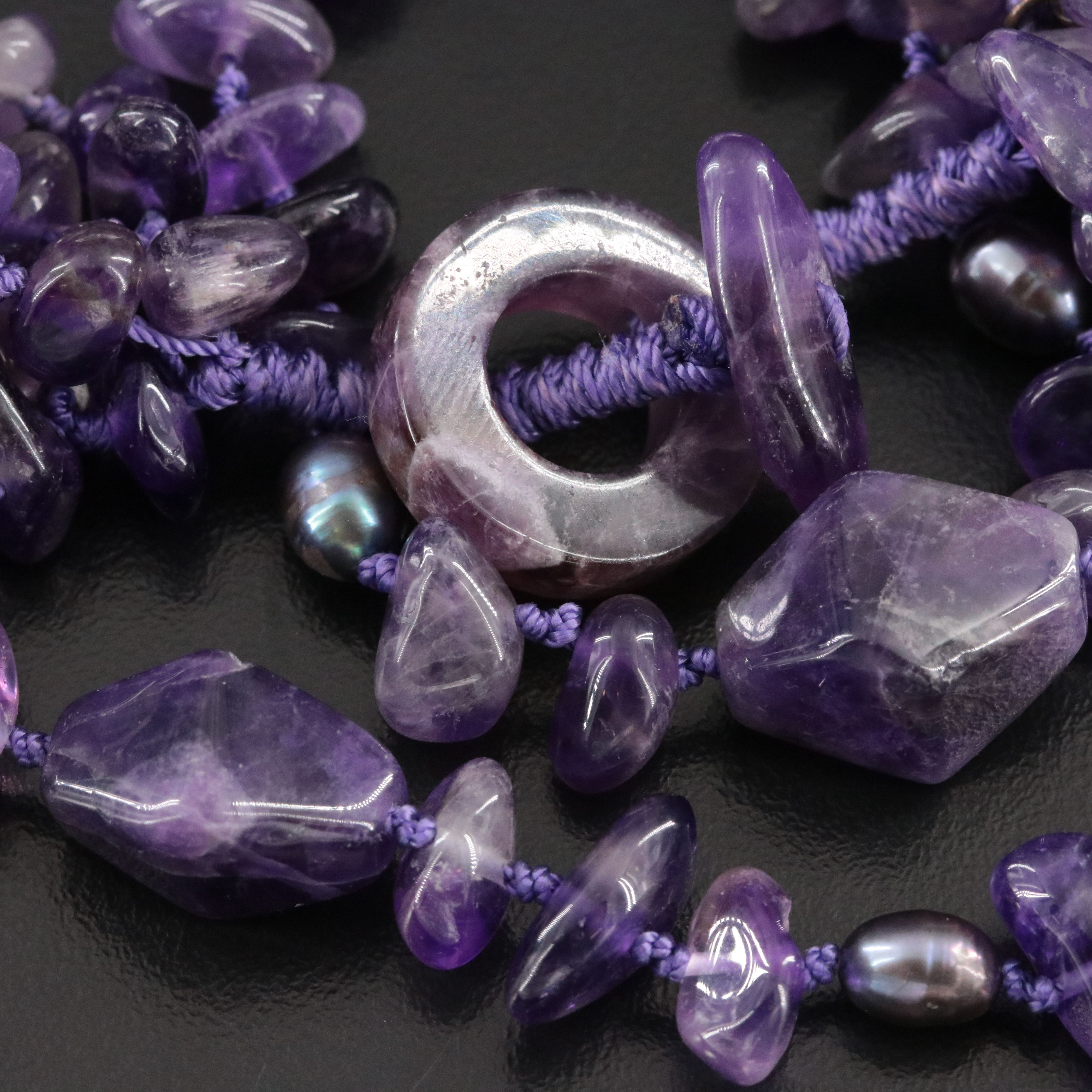 Amethyst and Pearl Tiered Six Strand Bib Necklace