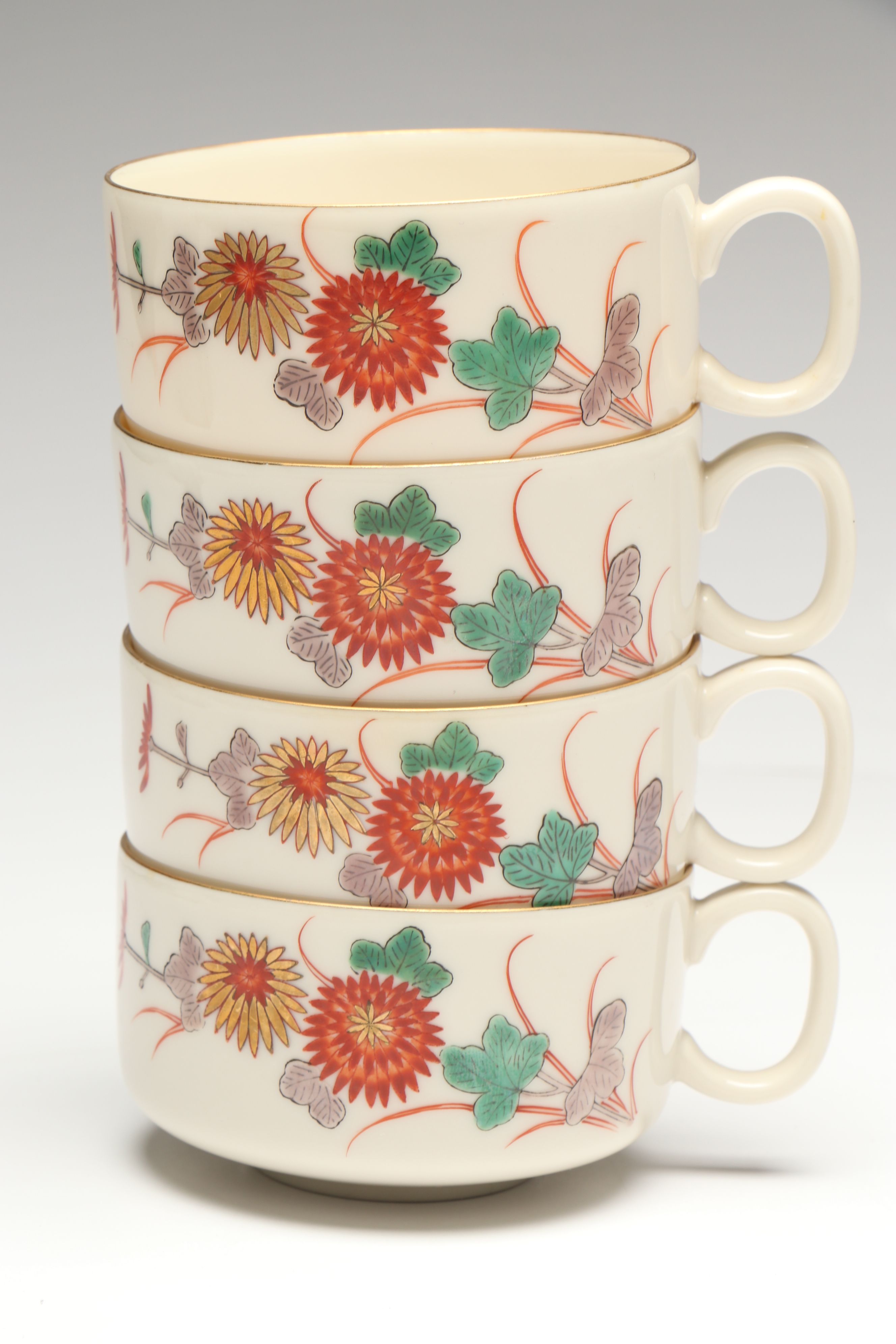 Koransha "Old Imari" and Orchid Bone China Cups and Bowls with Noritake Bowl