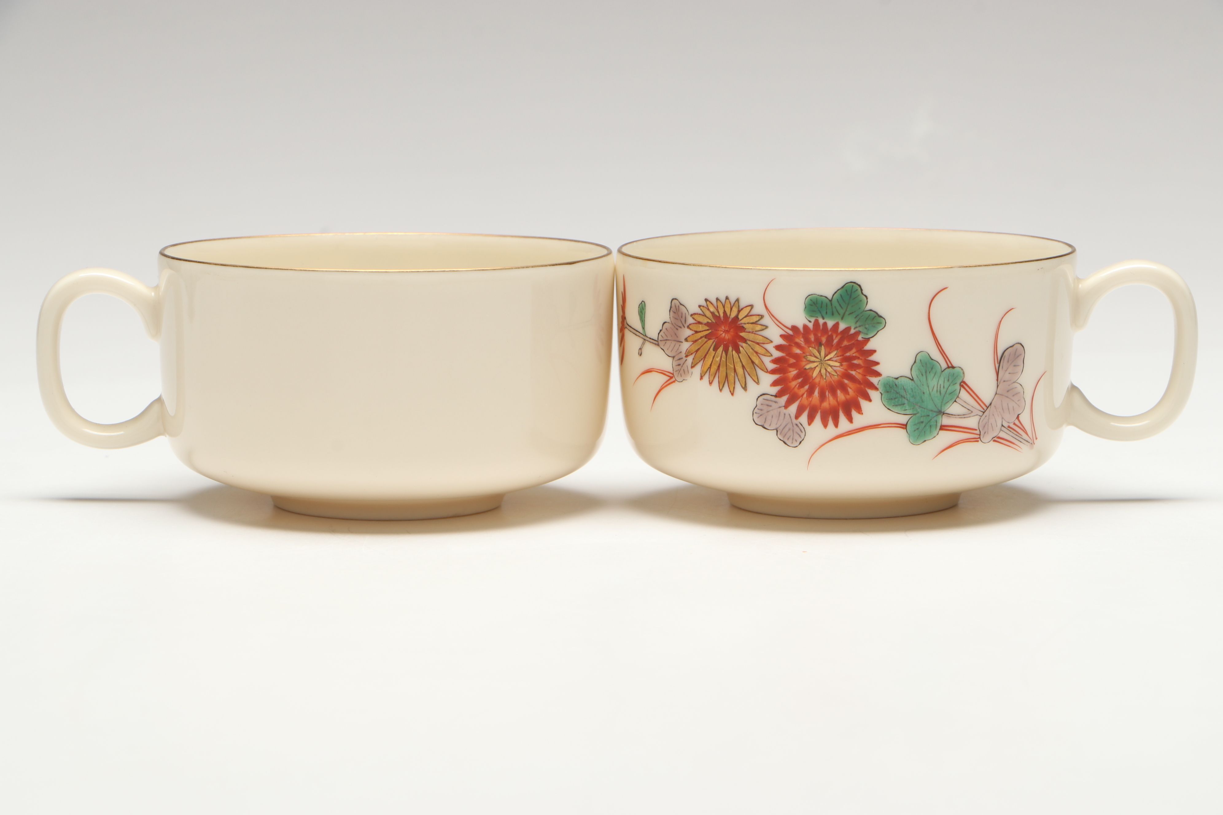 Koransha "Old Imari" and Orchid Bone China Cups and Bowls with Noritake Bowl