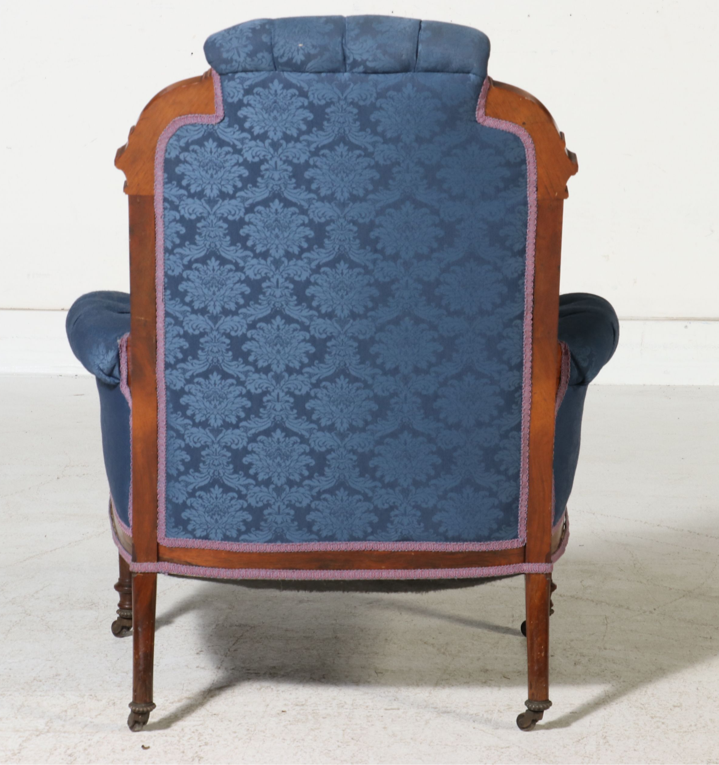 Victorian Renaissance Revival Tufted Armchair with String Inlay