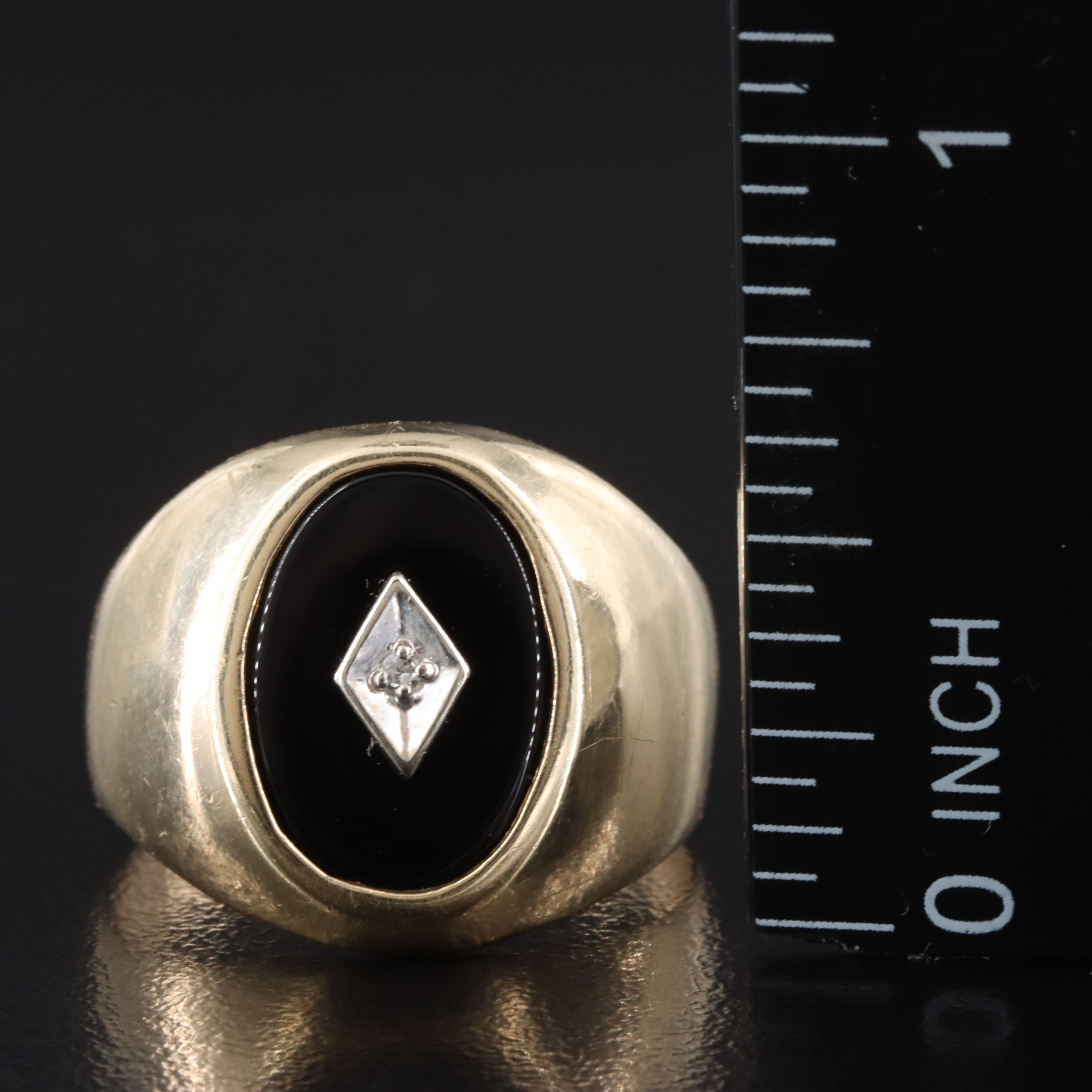 10K Diamond and Black Onyx Signet Ring