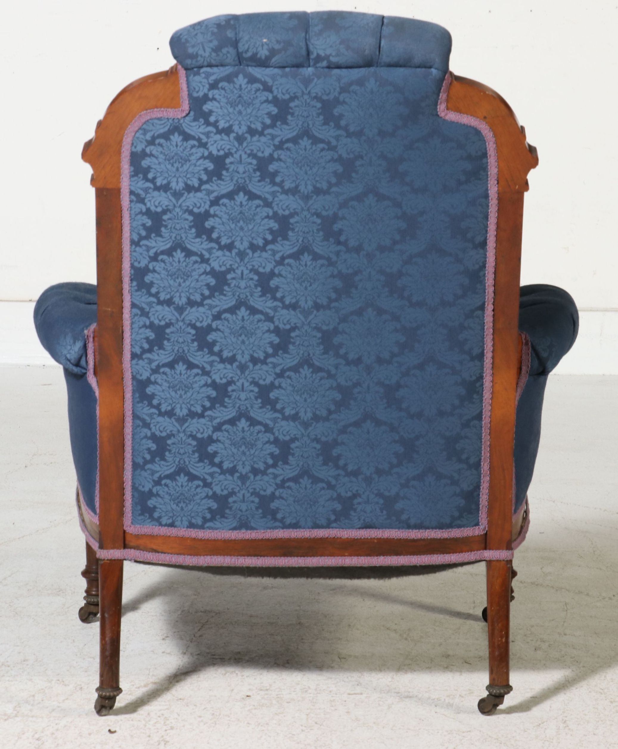 Victorian Renaissance Revival Tufted Armchair with String Inlay