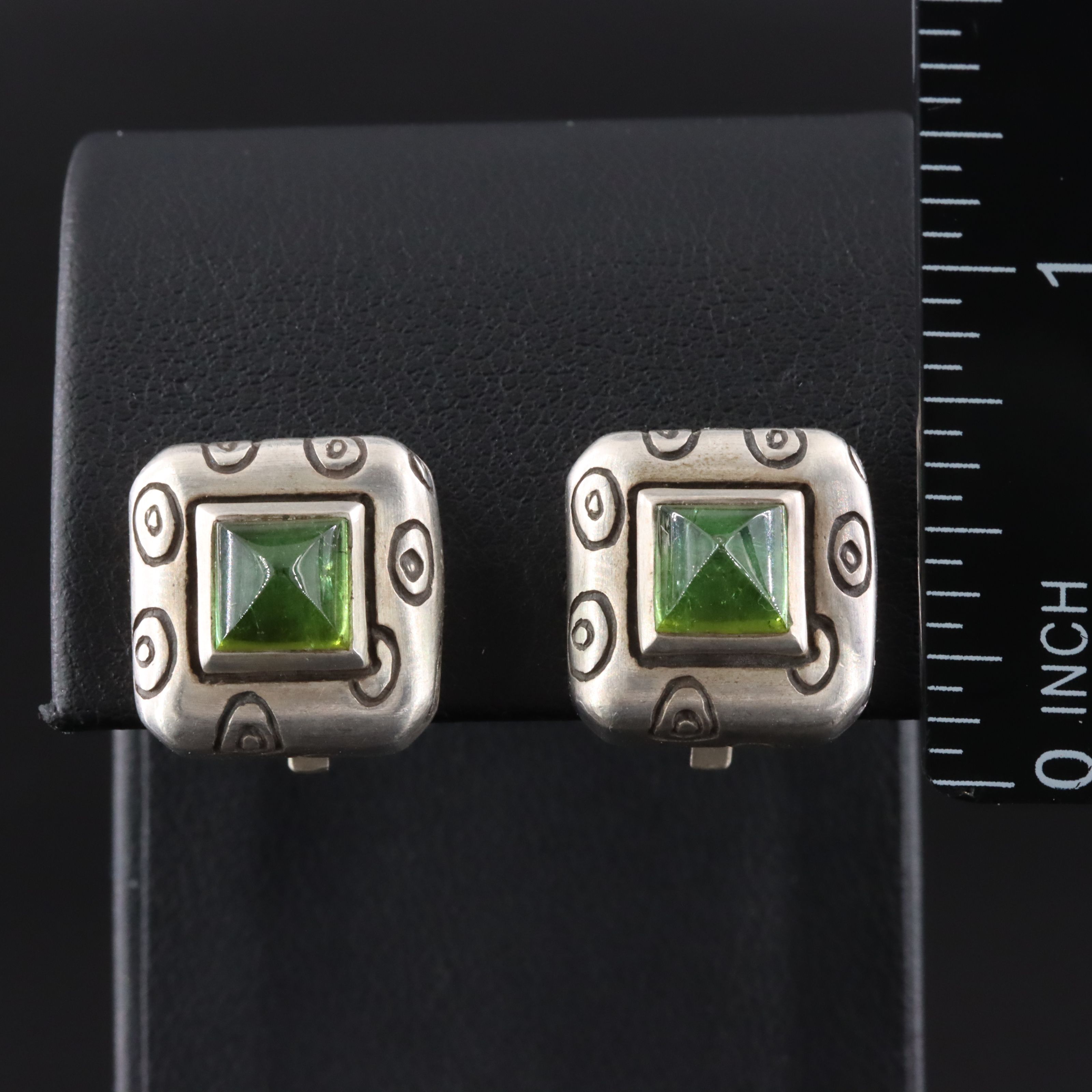 Sterling Peridot Square Clip Earrings