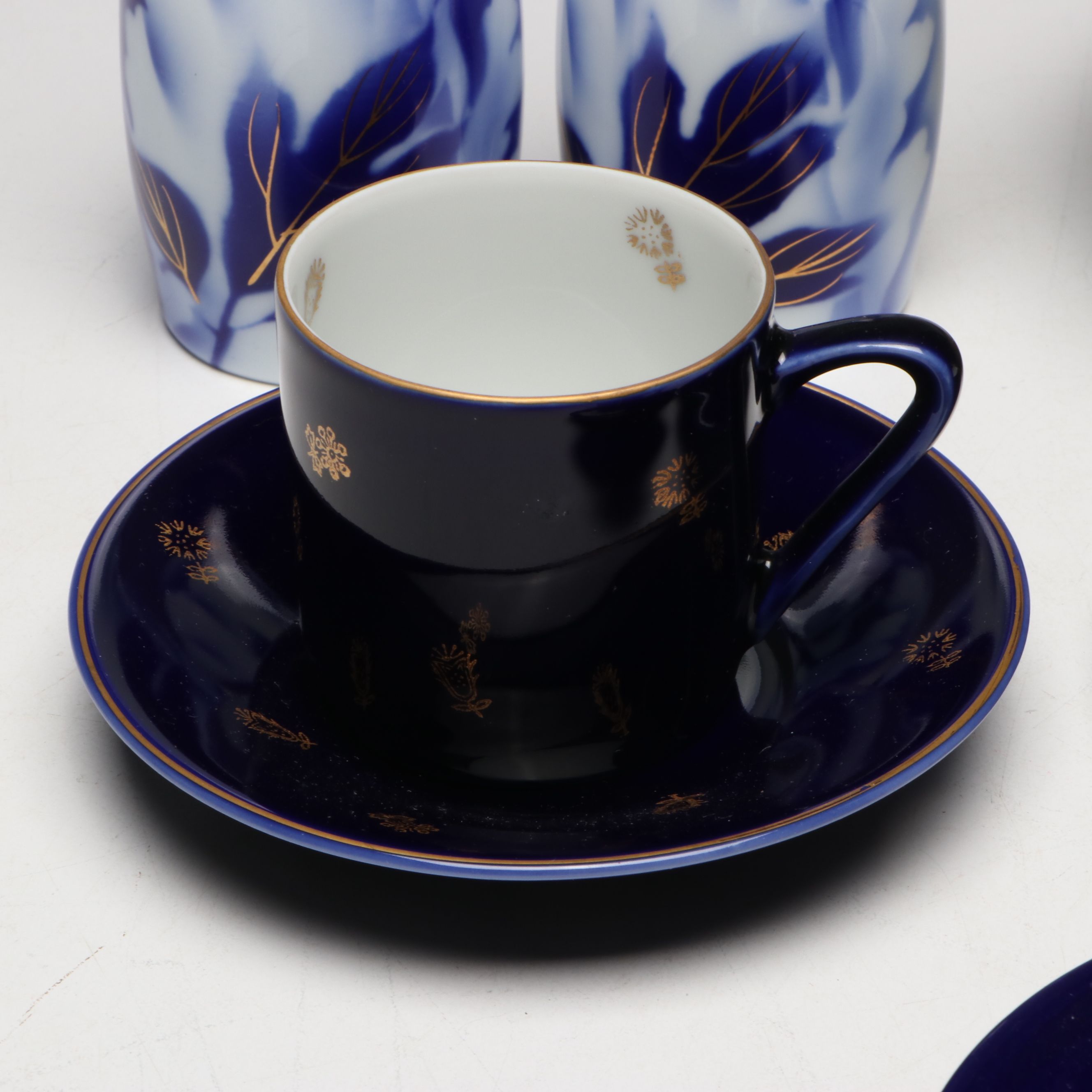 Fukagawa Porcelain Sake Carafes, Gilt Demitasse and More Japanese Ceramics