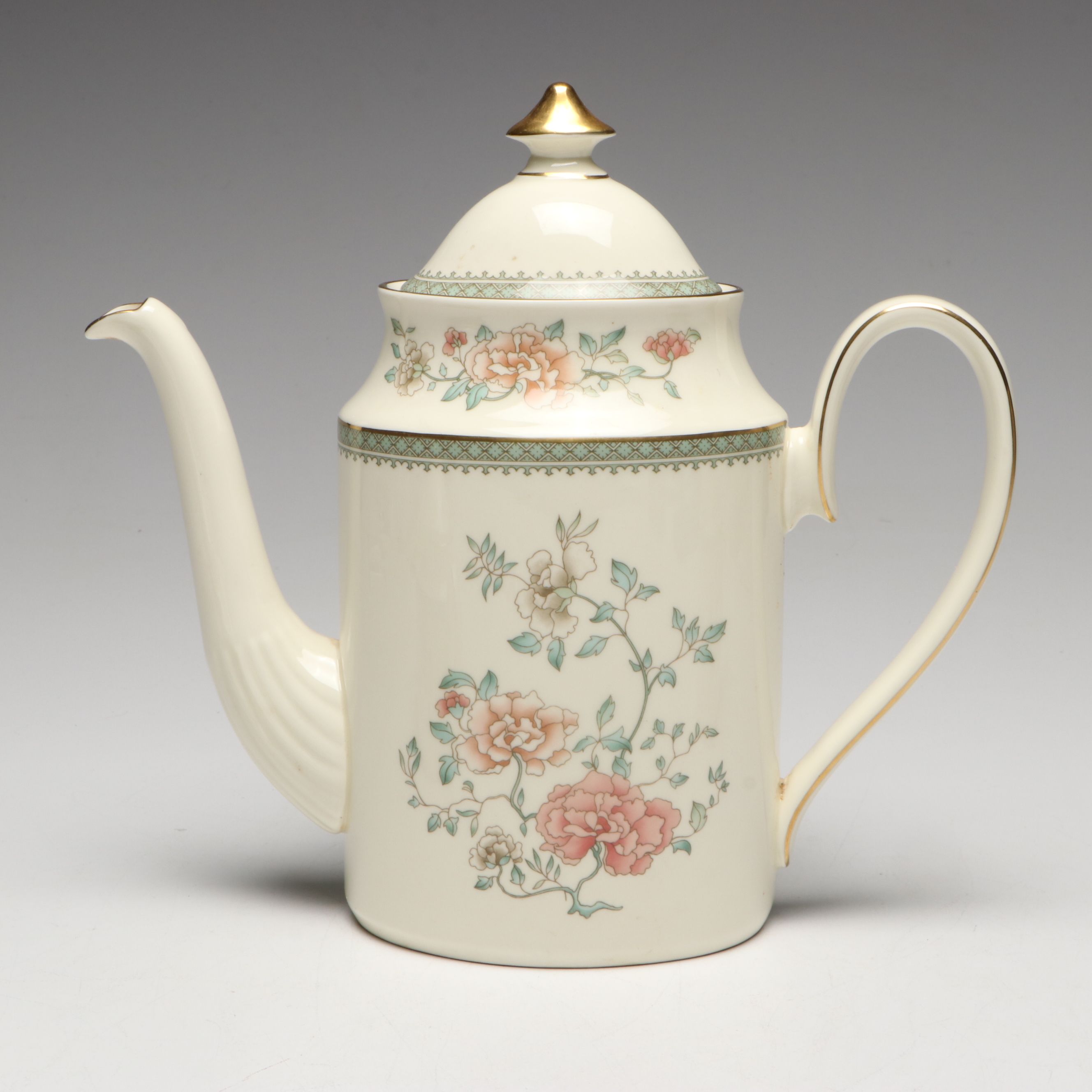 Minton "Jasmine" Bone China Coffee Pot with Creamer and Sugar, Late 20th C.
