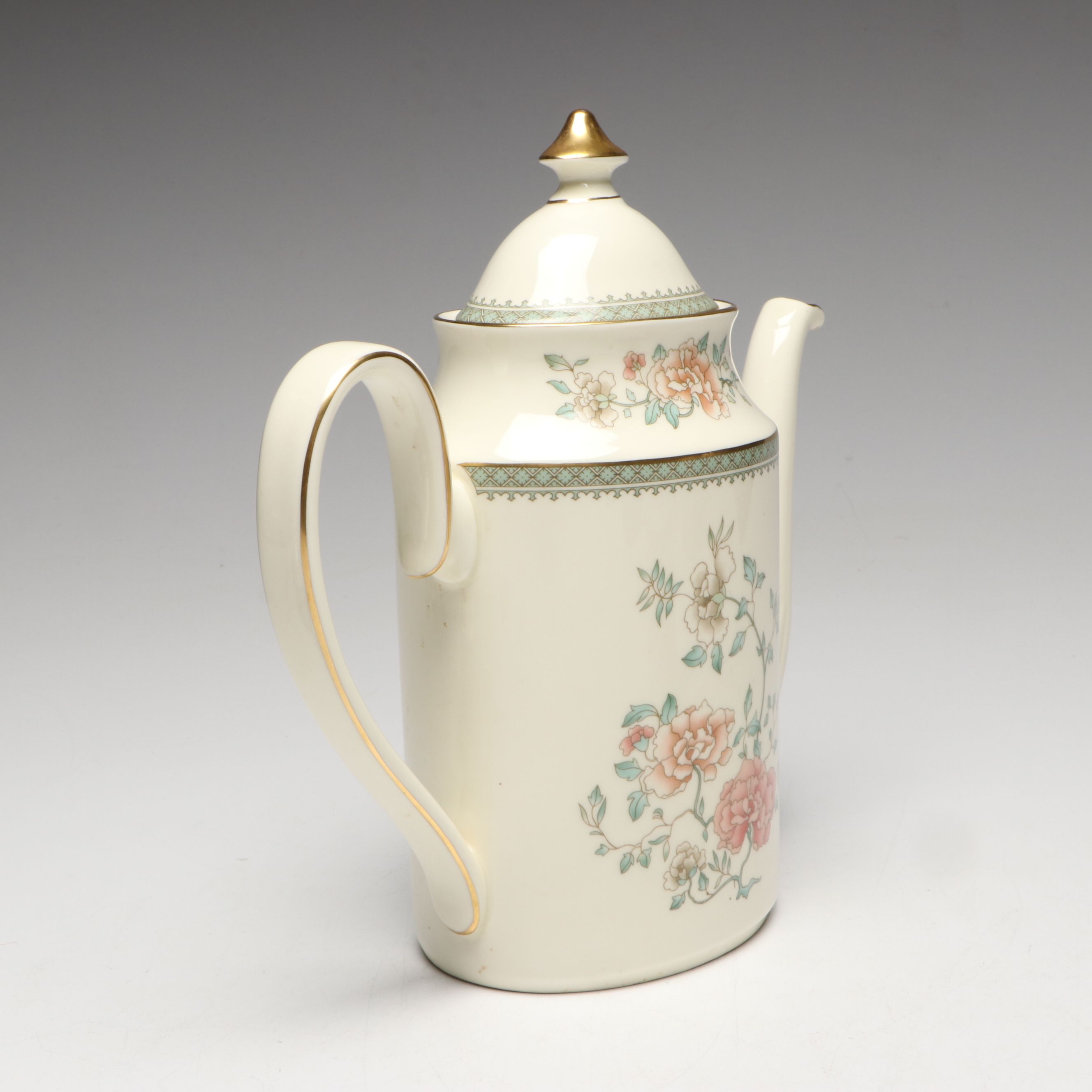 Minton "Jasmine" Bone China Coffee Pot with Creamer and Sugar, Late 20th C.