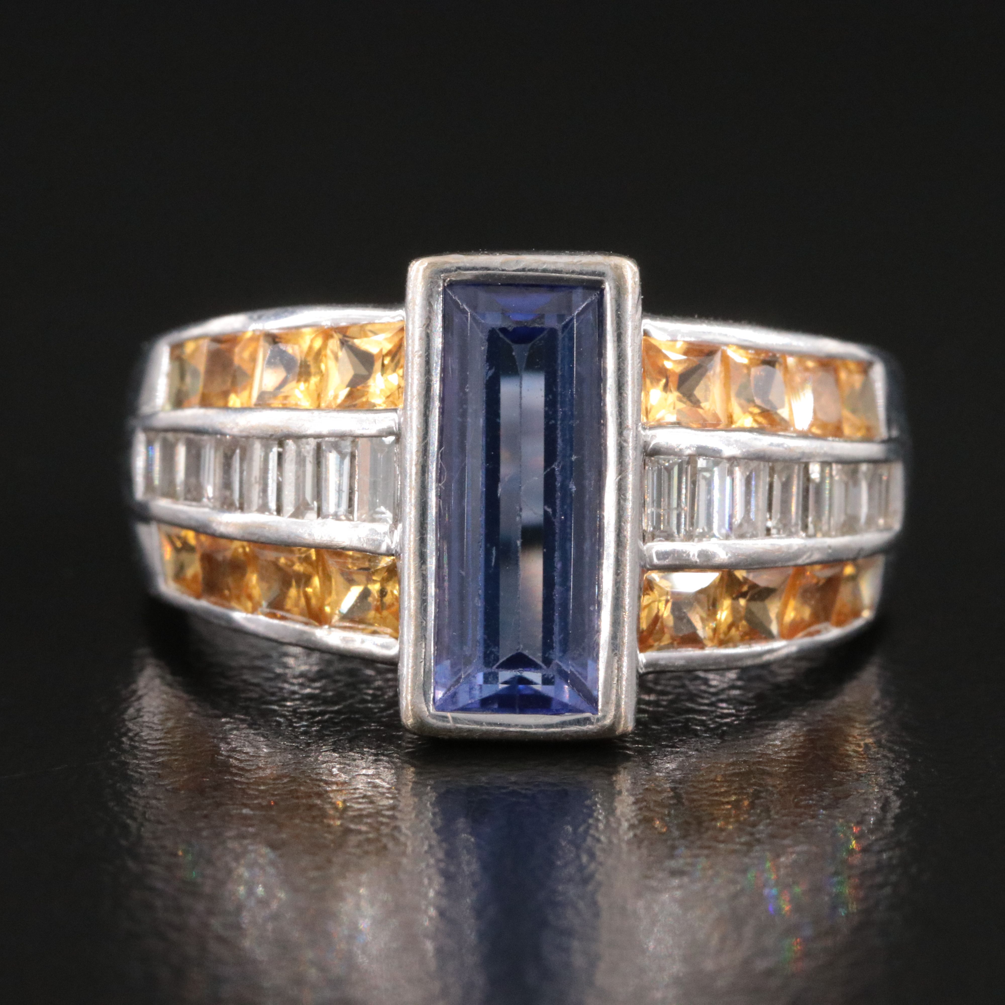 18K Tanzanite, Diamond and Yellow Sapphire Ring