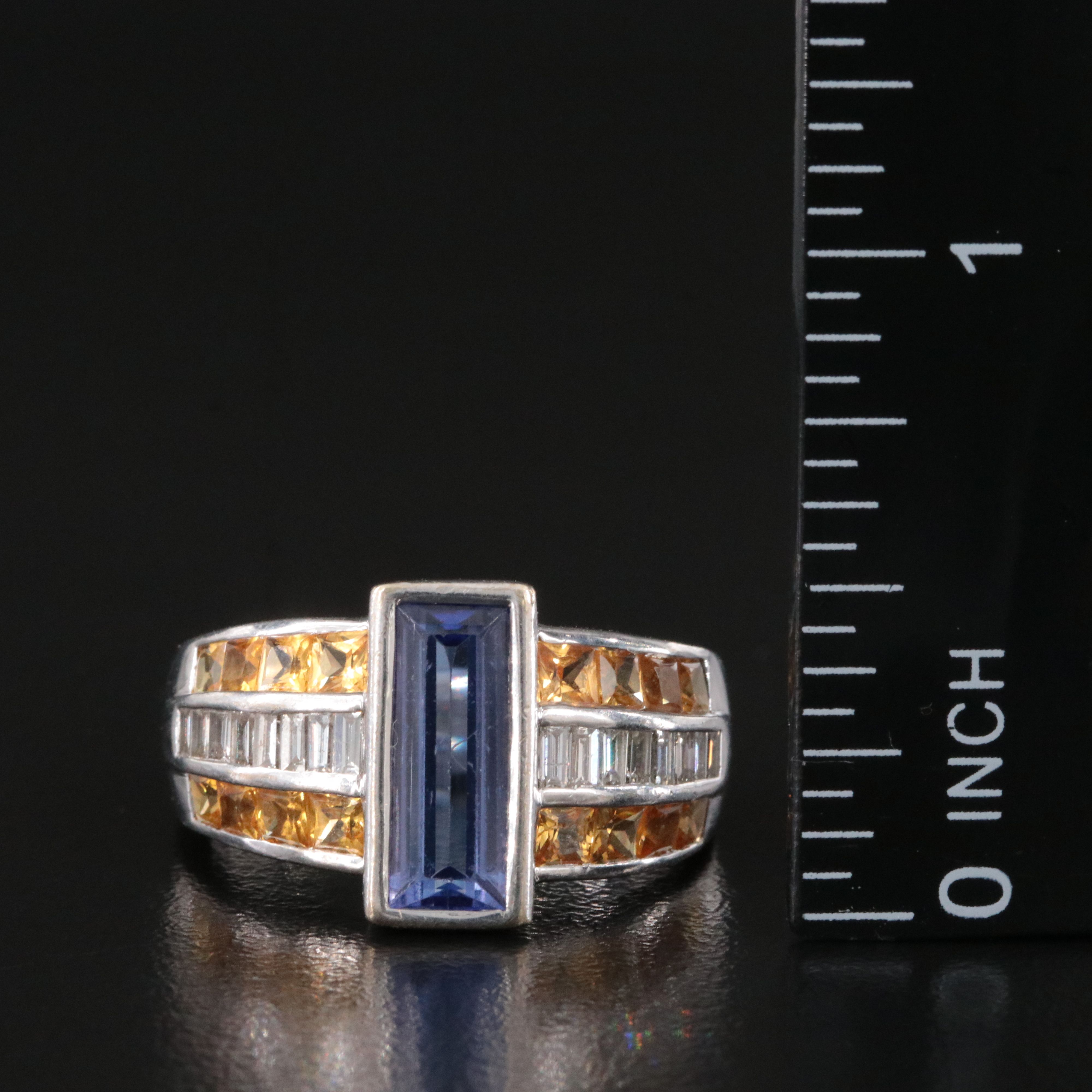 18K Tanzanite, Diamond and Yellow Sapphire Ring