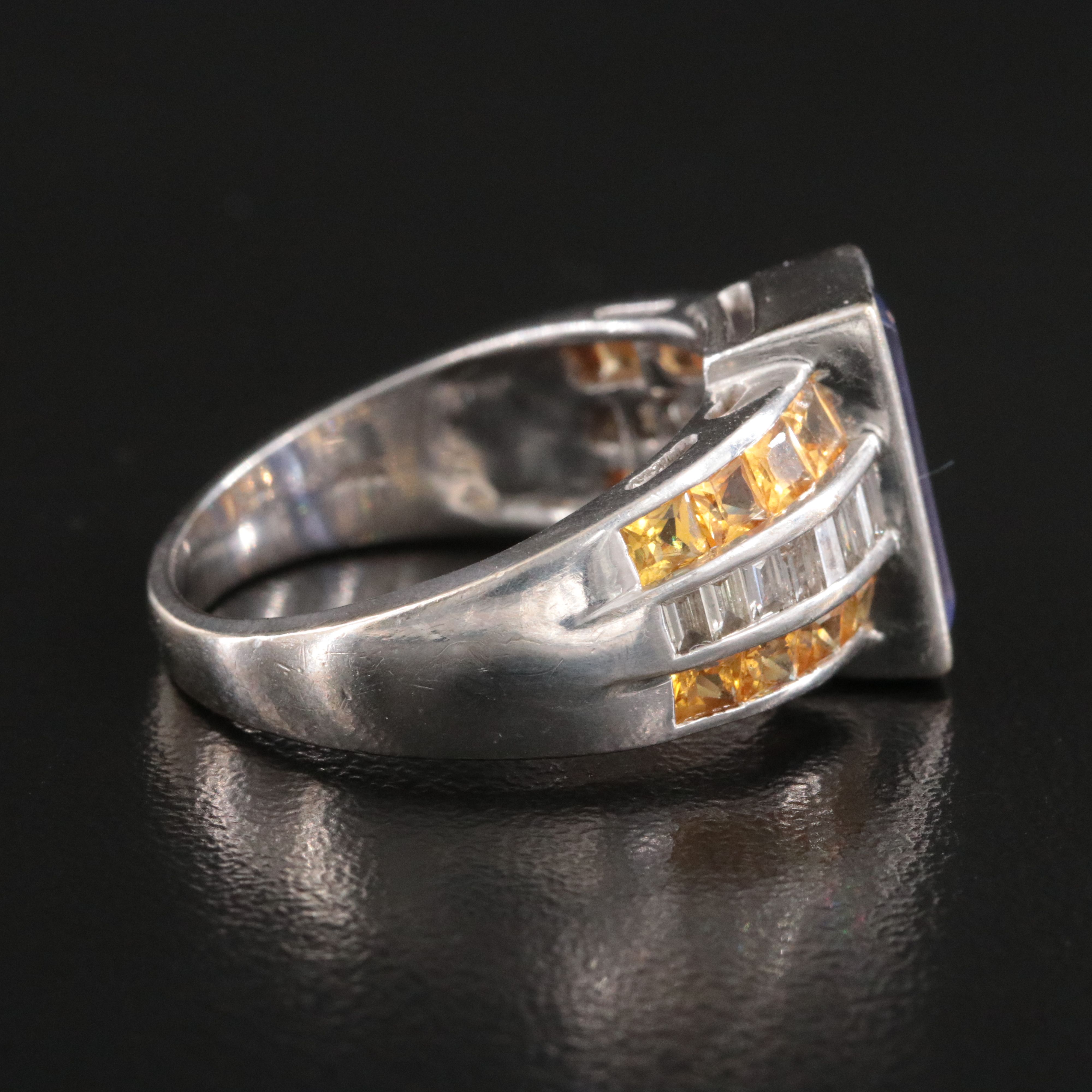 18K Tanzanite, Diamond and Yellow Sapphire Ring