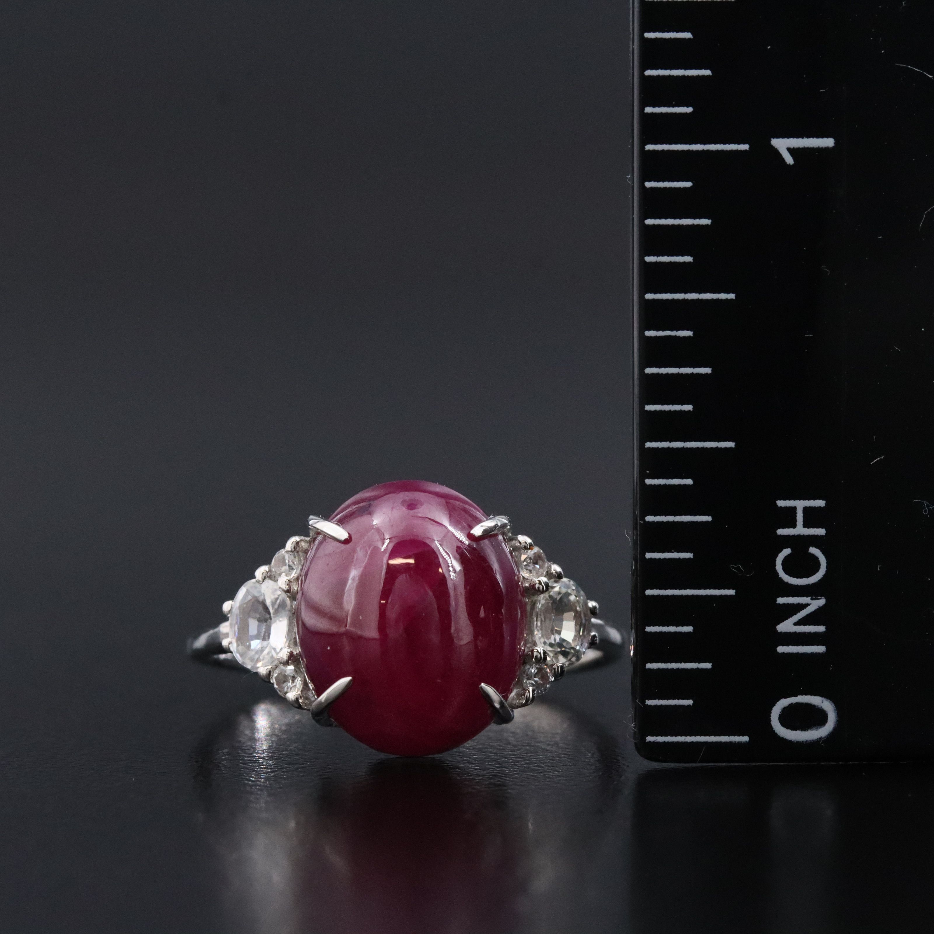 Platinum 7.98 CT Ruby and White Sapphire Ring