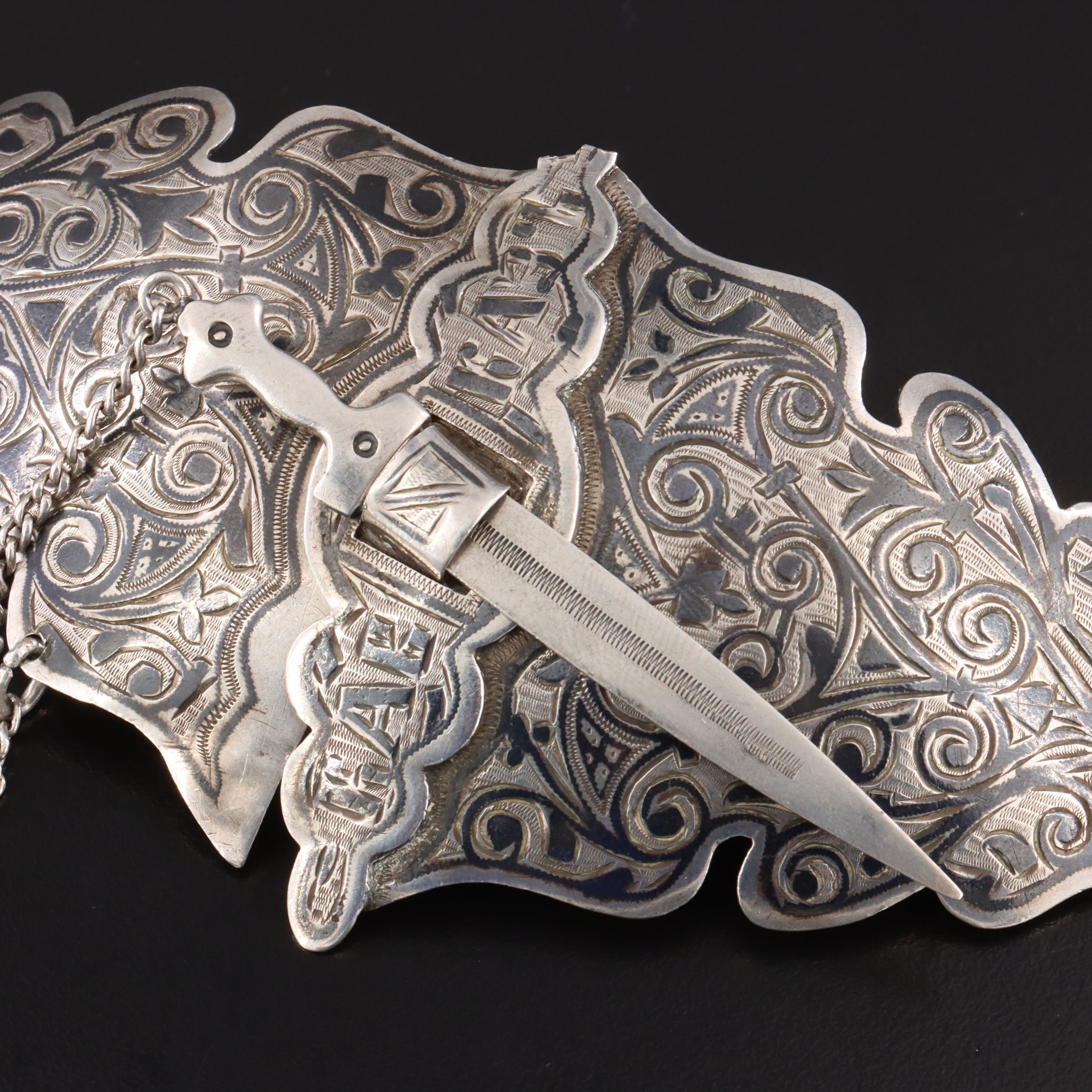 Russian Kavkaz 875 Silver Niello Belt, Early 1900s