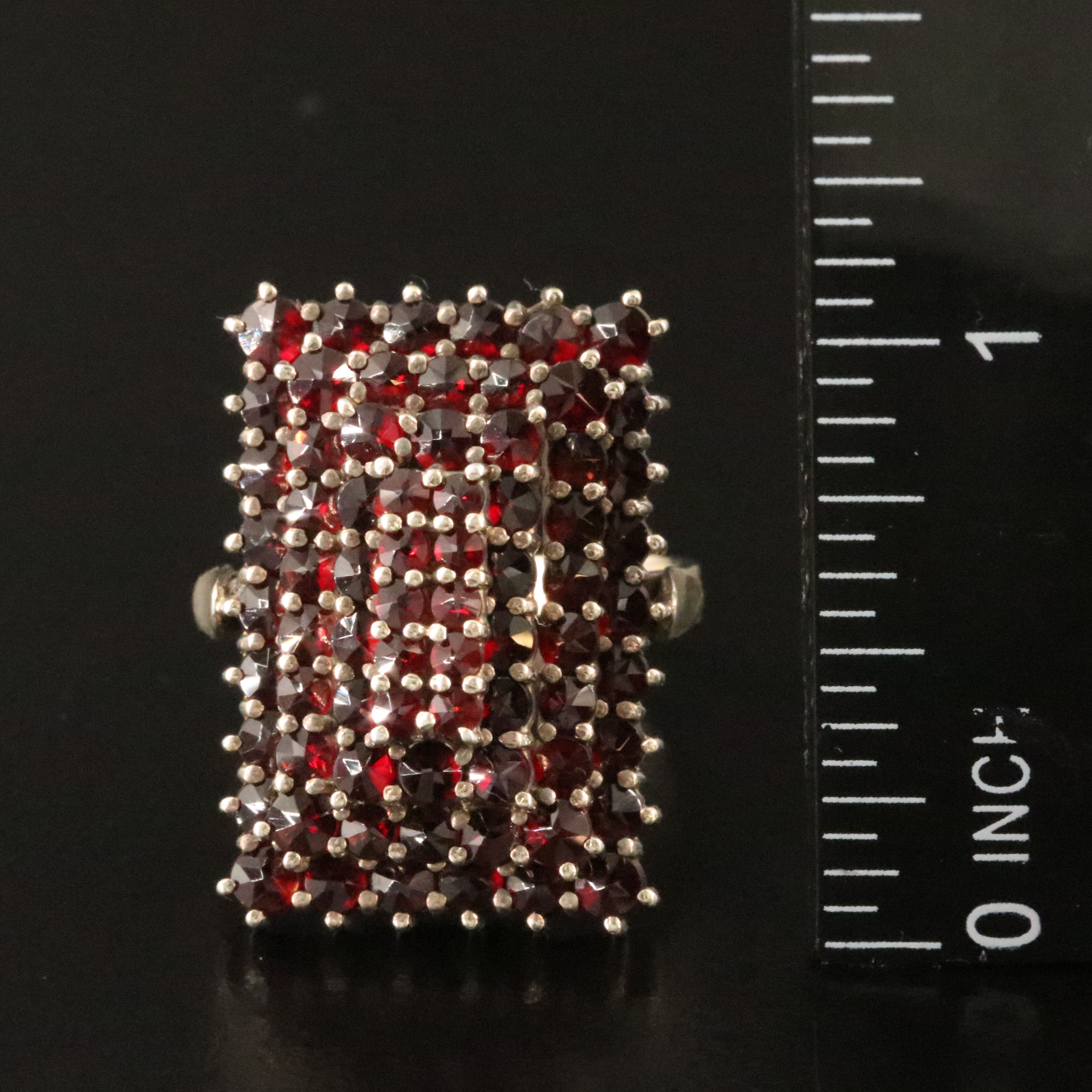 Sterling Garnet Triple-Tier Rectangular Ring