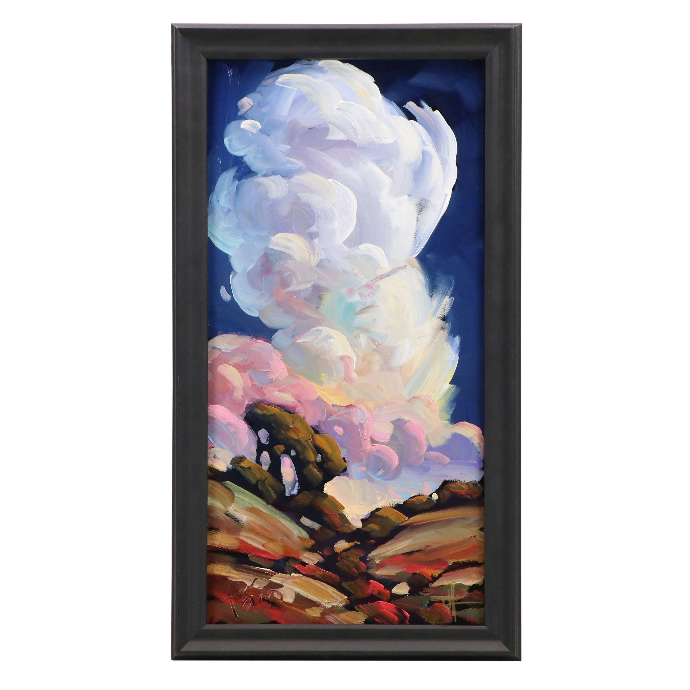 William Hawkins Oil Painting of Expressionistic Clouds Over Hills, 2026